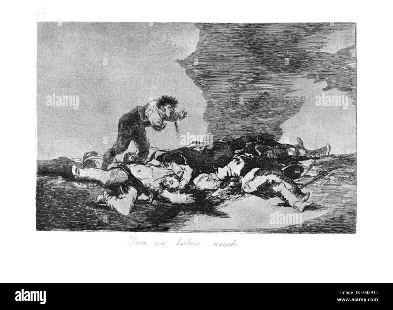 Goya-Guerra (12) bezieht sich auf ein Kunstwerk von Francisco Goya, das seinen einzigartigen künstlerischen Stil widerspiegelt. Goyas Werke geben oft Einblicke in die spanische Geschichte, Kultur und Politik des 18. Jahrhunderts und machen dieses Stück zu einem Schlüsselbeispiel für sein bedeutendes künstlerisches Erbe. Stockfoto