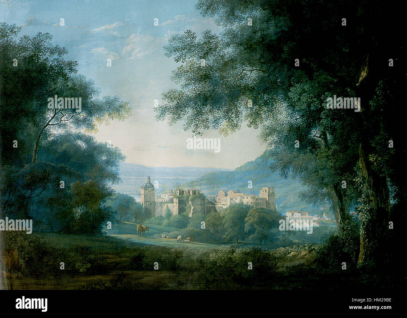 Das Gemälde von Johann Jakob Struedt zeigt das Heidelberger Schloss und erfasst die Pracht und architektonische Details dieses berühmten deutschen Wahrzeichens aus dem frühen 19. Jahrhundert. Stockfoto