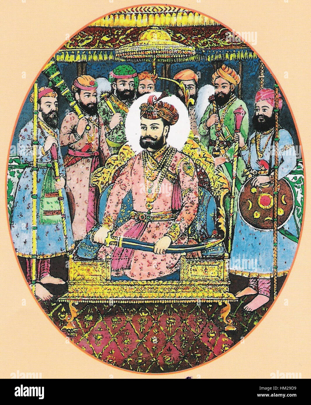 HEMU Vikramaditya war ein prominenter indischer Militärkommandeur und Herrscher, bekannt für seinen Aufstieg an die Macht und bedeutende Schlachten im 16. Jahrhundert, sein Porträt unterstreicht seine Bedeutung in der indischen Geschichte. Stockfoto