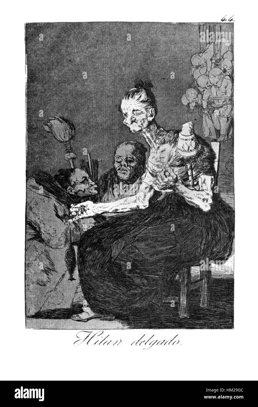 Francisco Goyas Serie „Caprichos“ enthält das 44. Stück, das für seine dunkle Satire der spanischen Gesellschaft bekannt ist. Die Serie kritisiert die moralische und soziale Korruption der Zeit, mit eindringlichen Bildern, die Themen des Aberglaubens, der menschlichen Torheit und der dunklen Seite der Menschheit erforschen. Stockfoto