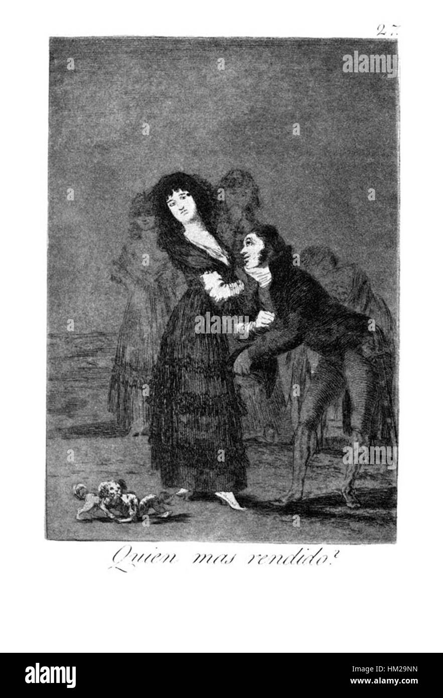 Francisco Goyas „Caprichos“ (Nr. 27) ist ein Teil seiner Serie, die die spanische Gesellschaft kritisiert. Die Serie ist bekannt für ihre satirischen und manchmal dunklen Bilder und bietet Einblick in Goyas Ansichten zu den sozialen und politischen Fragen seiner Zeit. Stockfoto