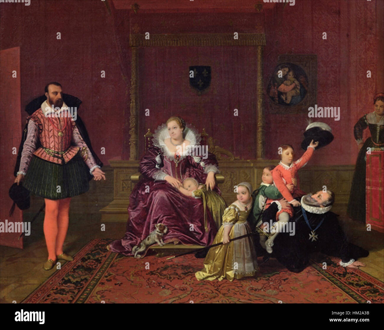 Henri IV. Enfants ist ein historisches Gemälde, das König Heinrich IV. Von Frankreich mit Kindern zeigt. Das Kunstwerk fängt einen Moment königlicher Interaktion ein und zeigt Henrys wohlwollenden Charakter. Stockfoto