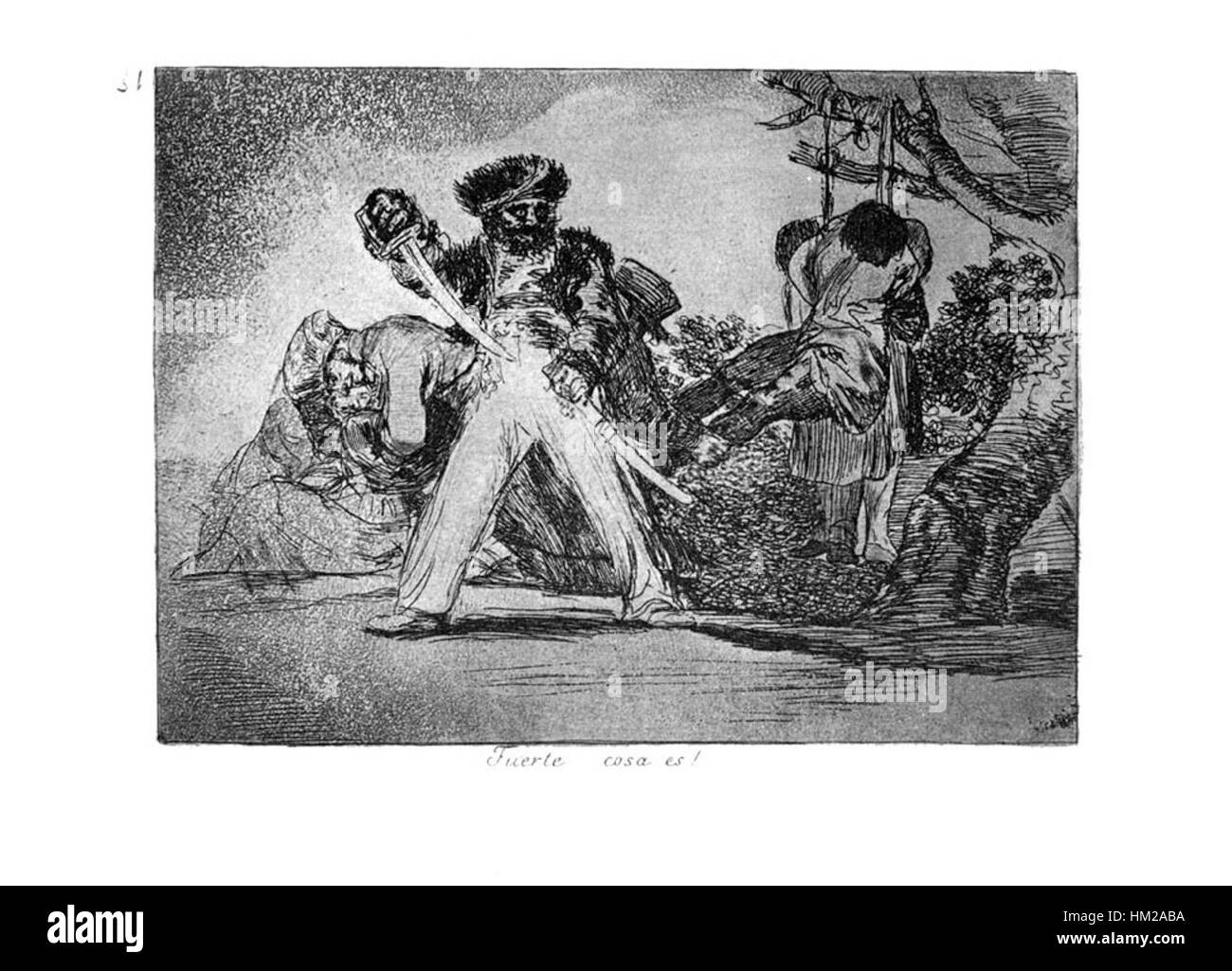 Dieses Werk von Francisco Goya, Teil seiner „Katastrophen des Krieges“-Serie, schildert die Brutalität und das menschliche Leid während des Krieges anschaulich. Goya-Guerra (31) spiegelt den kritischen Kommentar des Künstlers zu den Schrecken des Krieges wider und betont die emotionale Intensität dieser Zeit. Stockfoto