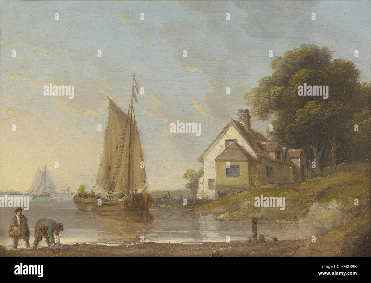 John Ward von Hulls Gemälde „Shipping off Northfleet, Thames“ zeigt eine geschäftige Szene von Handelsschiffen in der Themsmündung bei Northfleet, England. Das Gemälde gibt Einblicke in die maritimen Aktivitäten des 19. Jahrhunderts und die Bedeutung des Seehandels für die britische Wirtschaft. Stockfoto