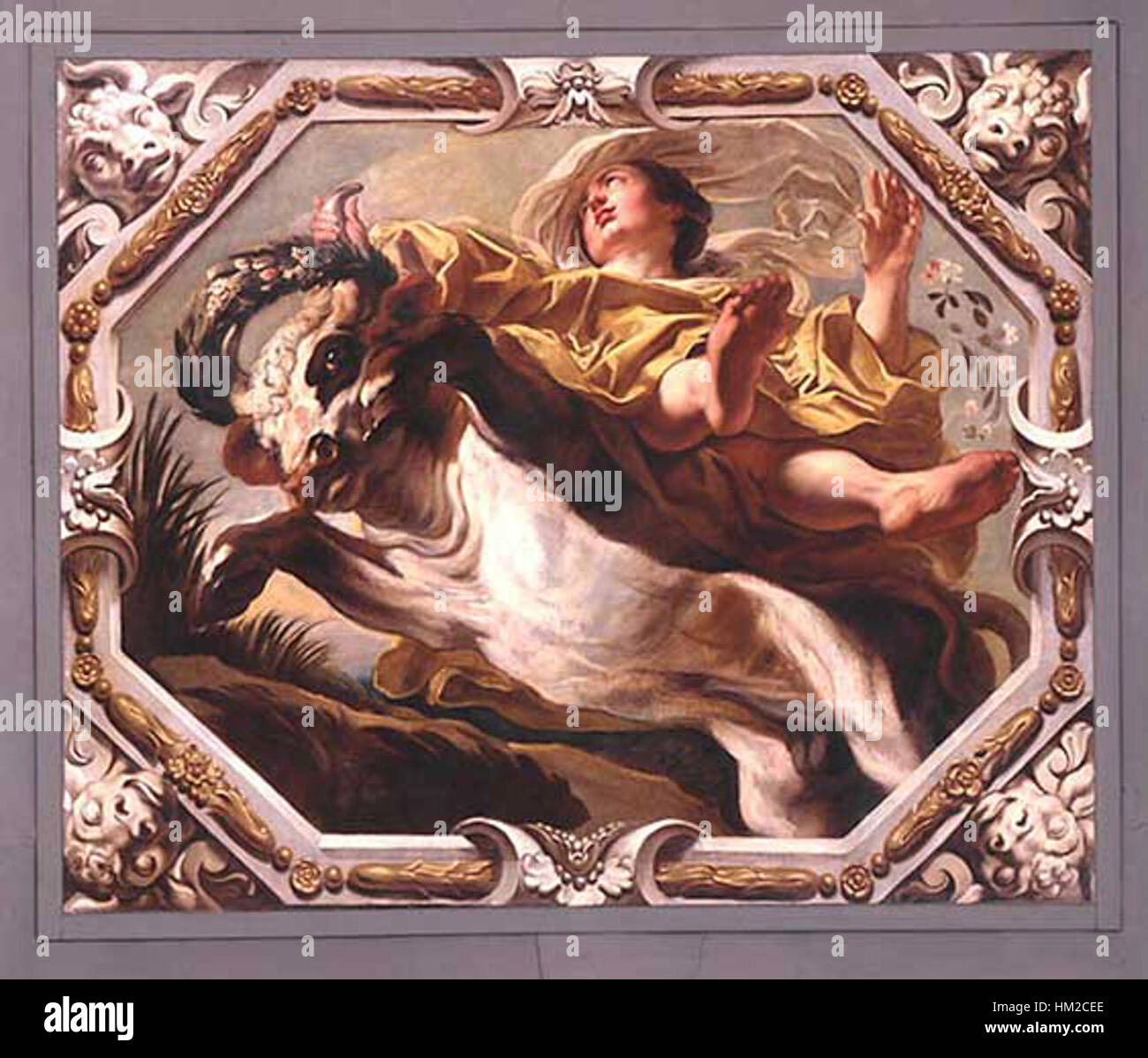 Dieses Gemälde des flämischen Barockkünstlers Jacob Jordaens zeigt das Tierkreiszeichen Stier. Jordaens, bekannt für seine lebendigen und dynamischen Kompositionen, verwendet kräftige Farben und dramatische Beleuchtung, um die Stärke und den Charakter des Stiers hervorzuheben und das astrologische Zeichen in einem energischen und einnehmenden Stil zu symbolisieren. Stockfoto
