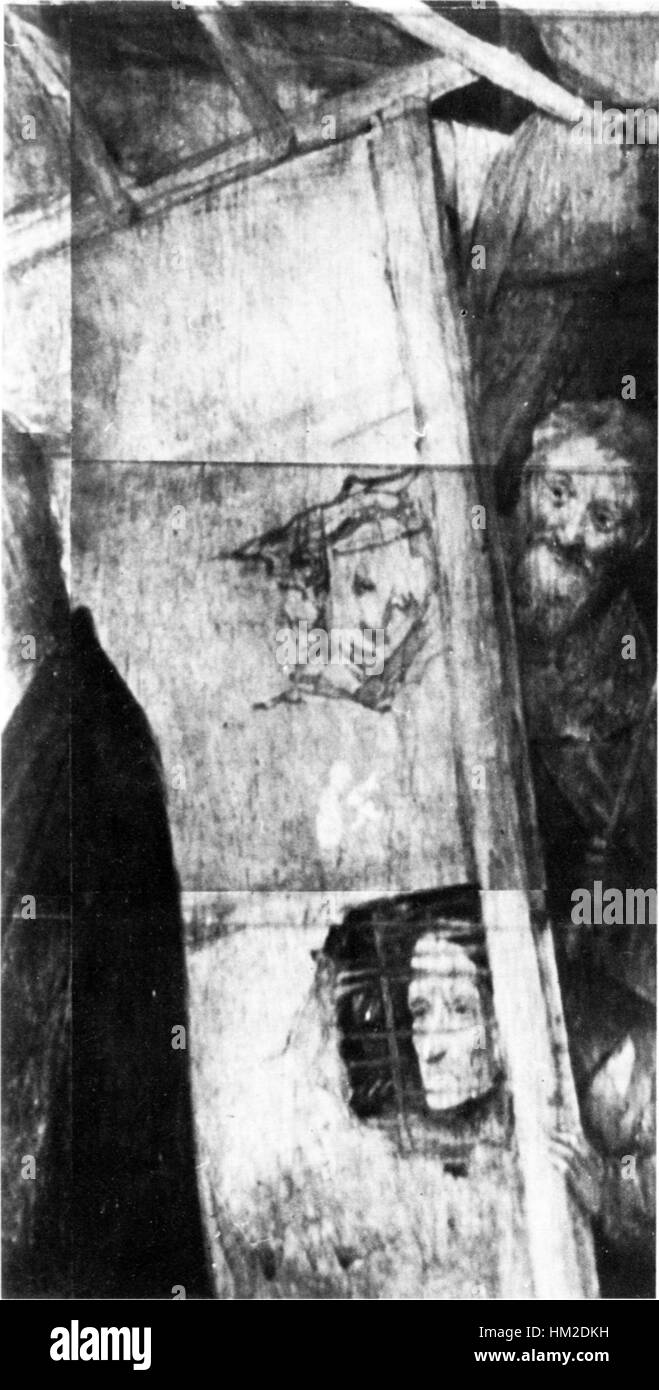 Eine Infrarotfotografie der Mitteltafel von Hieronymus Bosch, die versteckte Details und Unterzeichnungen in der berühmten Malerei aus dem 15. Jahrhundert enthüllt. Stockfoto Eine Infrarotfotografie der Mitteltafel von Hieronymus Bosch, die versteckte Details und Unterzeichnungen in der berühmten Malerei aus dem 15. Jahrhundert enthüllt. Stockfoto