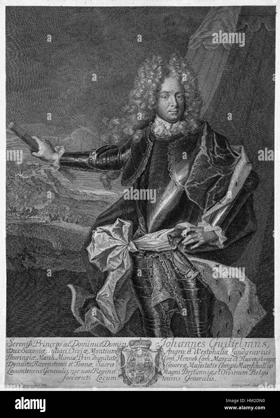 Johann Wilhelm von Sachsen-Eisenach war ein deutscher Fürst, der für seine Verdienste um das Kurfürstentum Sachsen bekannt war. Sein Porträt fängt die königliche Gestalt dieser edlen Figur aus dem 17. Jahrhundert ein. Stockfoto