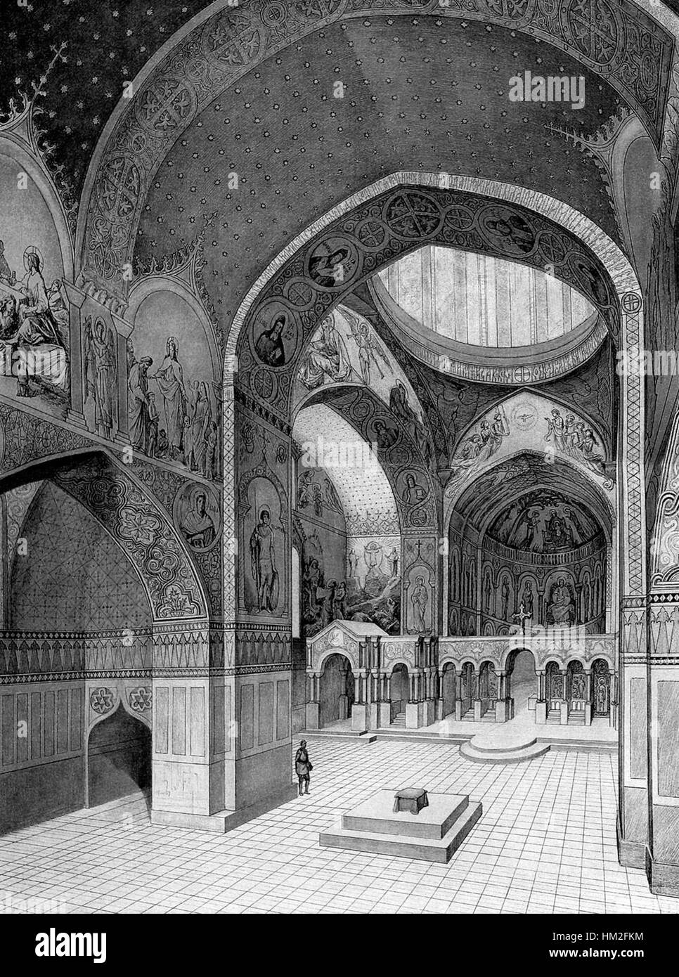 Ein Entwurf von Grigori Gagarin zur Darstellung der Kathedrale von Sioni in Tiflis, Georgien, fertiggestellt 1849. Die Skizze erfasst die architektonischen Details und die religiöse Bedeutung der Kathedrale, ein wichtiges kulturelles Wahrzeichen in Georgien. Stockfoto