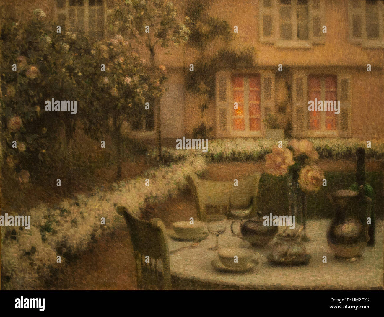 Henri Le Sidaner - Tabelle in der weiße Garten Stockfoto