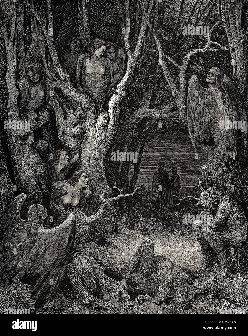 Das Harpyie-Gemälde zeigt eine mythische Kreatur aus der griechischen Mythologie, mit dem Körper eines Vogels und dem Gesicht einer Frau. Die Harpyie ist bekannt für ihre Verbindung mit Stürmen und gefährlichen Winden und wird in einem dunklen und dramatischen Licht dargestellt, das das mythologische Thema des Gemäldes widerspiegelt. Stockfoto Das Harpyie-Gemälde zeigt eine mythische Kreatur aus der griechischen Mythologie, mit dem Körper eines Vogels und dem Gesicht einer Frau. Die Harpyie ist bekannt für ihre Verbindung mit Stürmen und gefährlichen Winden und wird in einem dunklen und dramatischen Licht dargestellt, das das mythologische Thema des Gemäldes widerspiegelt. Stockfoto