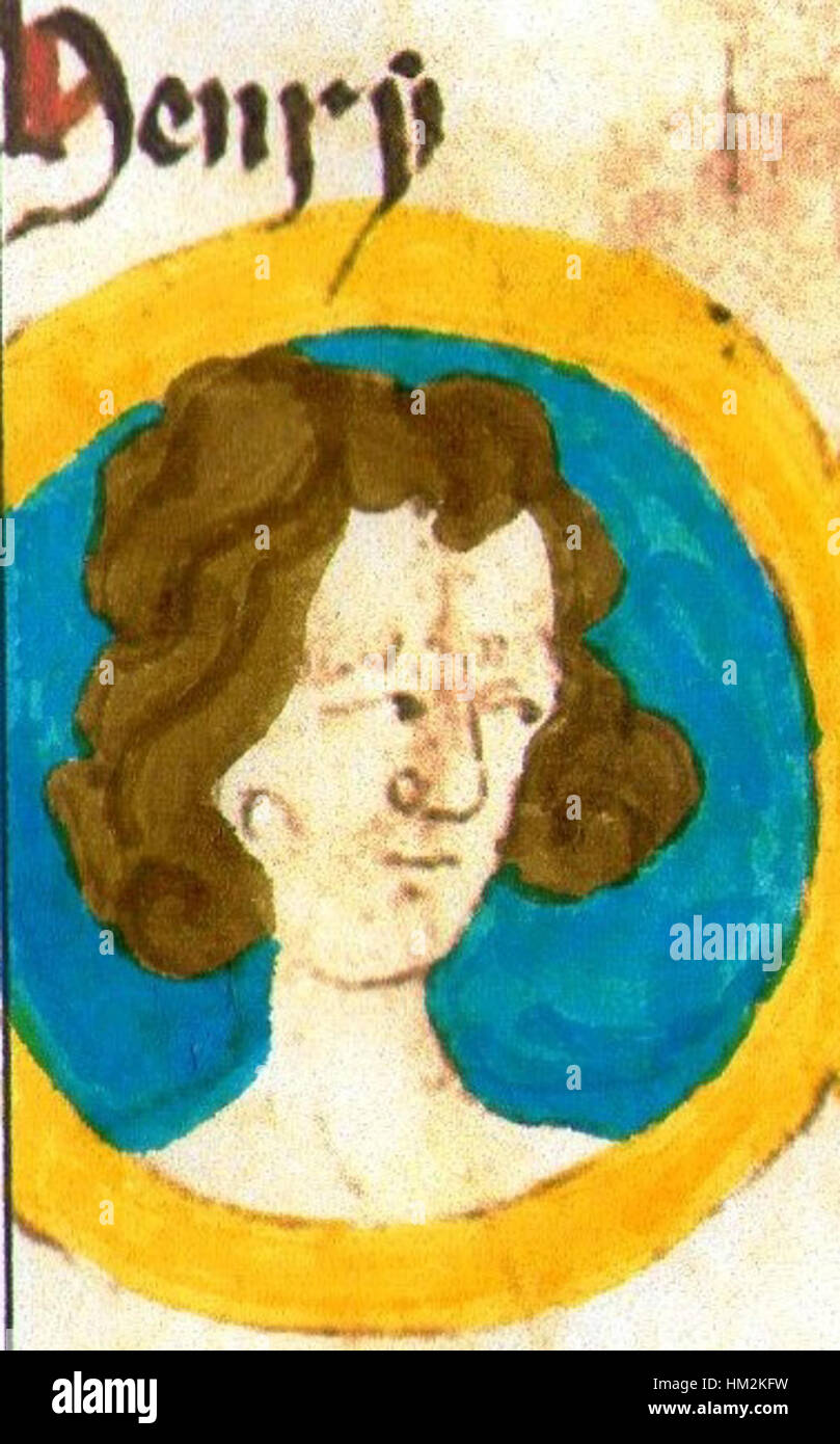 Dieses Porträt von Heinrich, Sohn Eduards I., bietet eine Darstellung des englischen Prinzen im späten Mittelalter. Es spiegelt seine königliche Linie und seine bedeutende, wenn auch kurze Rolle in der Geschichte Englands wider. Stockfoto