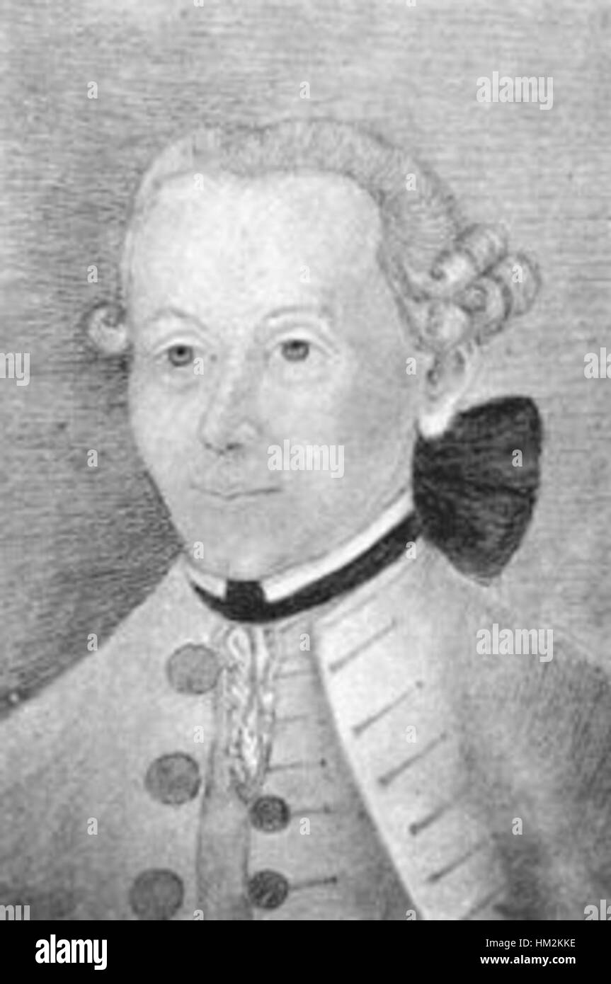 Dieses Porträt von Immanuel Kant aus dem Jahr 1755, dem renommierten Philosophen, fängt seine intellektuelle Bedeutung und den Einfluss seiner Arbeit auf das Denken der Aufklärung ein. Das Ölgemälde spiegelt seine Beiträge zur Philosophie wider. Stockfoto