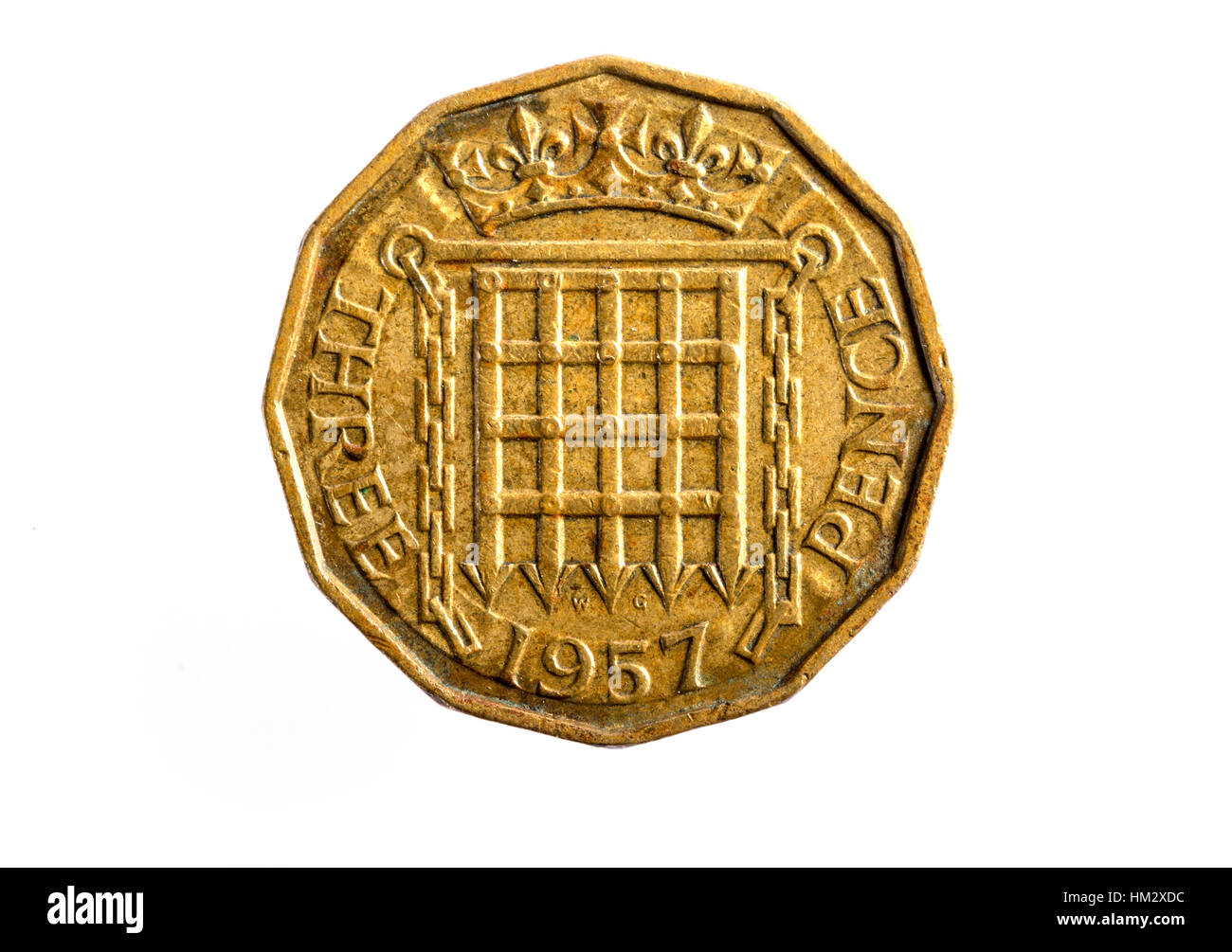 1957 drei Pence imperial British Münze Stockfoto
