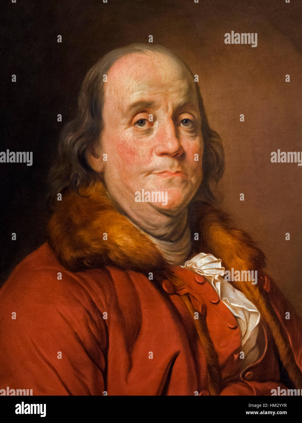 Benjamin Franklin. Porträt von Studio von Duplessis - Kopie des Fell Kragen Portraits - Öl auf Leinwand, c.1779 Stockfoto