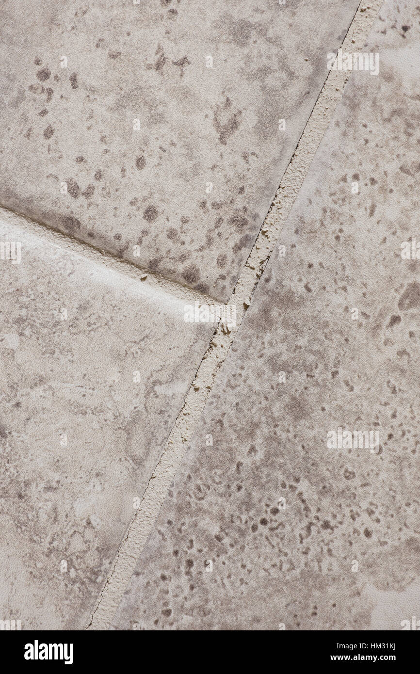 Fugen, die zwischen Fliesen in einem Haus Bad geknackt hat. Stockfoto