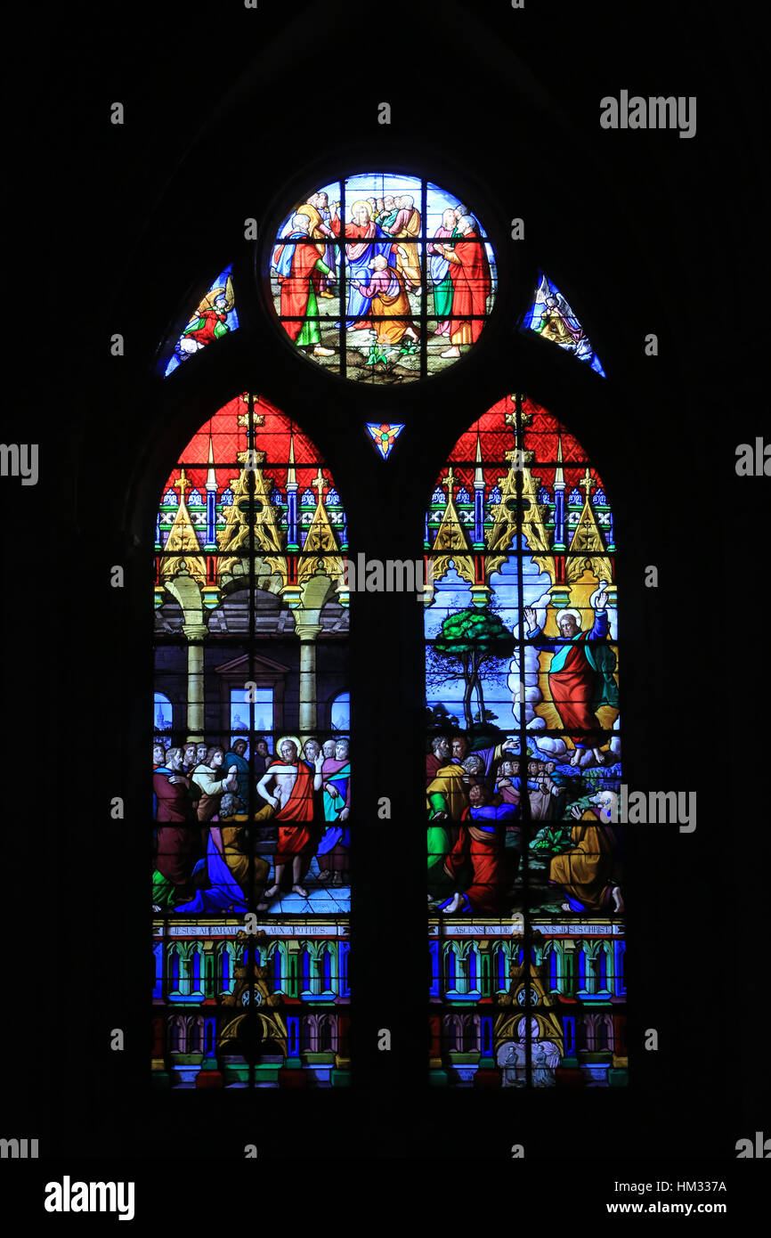 Christi Himmelfahrt de Jésus-Christ. Jésus apparaît aux Apôtres. Abbatiale Saint-Pierre Notre-Dame-des-Ardents. Lagny-sur-Marne. Stockfoto