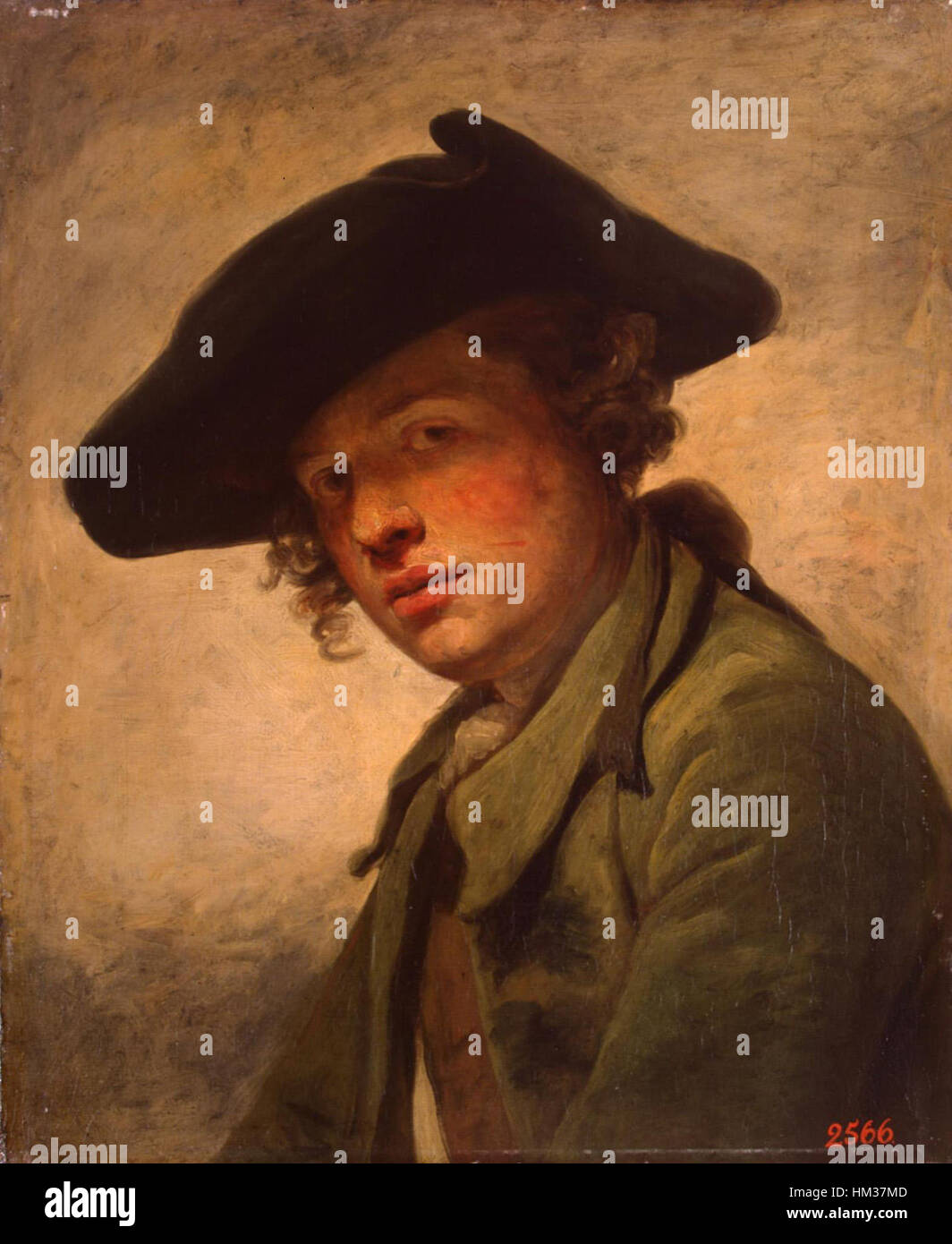 Jean-Baptiste Greuze - Porträt eines jungen Mannes mit Hut (1750er Jahren) Stockfoto