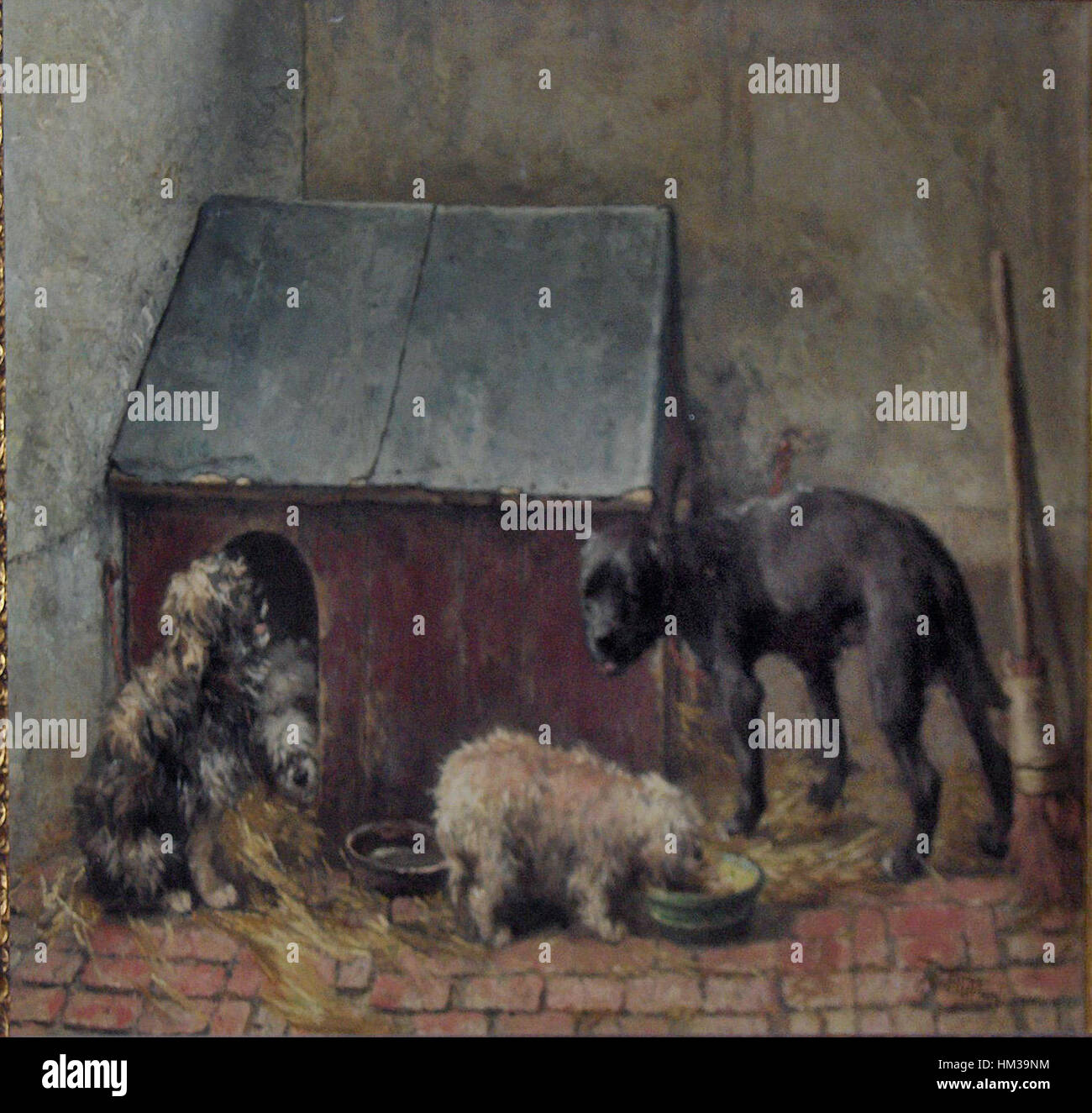 Dieses aus dem 17. Jahrhundert stammende Kunstwerk von Jan Stobbaerts zeigt Hunde in verschiedenen Posen, die die scharfe Beobachtung der Anatomie und des Verhaltens von Tieren durch den Künstler veranschaulichen. Stobbaerts war bekannt für seine detaillierten Tierstudien und dieses Stück veranschaulicht seine Fähigkeit, lebensechte Bewegungen einzufangen. Stockfoto