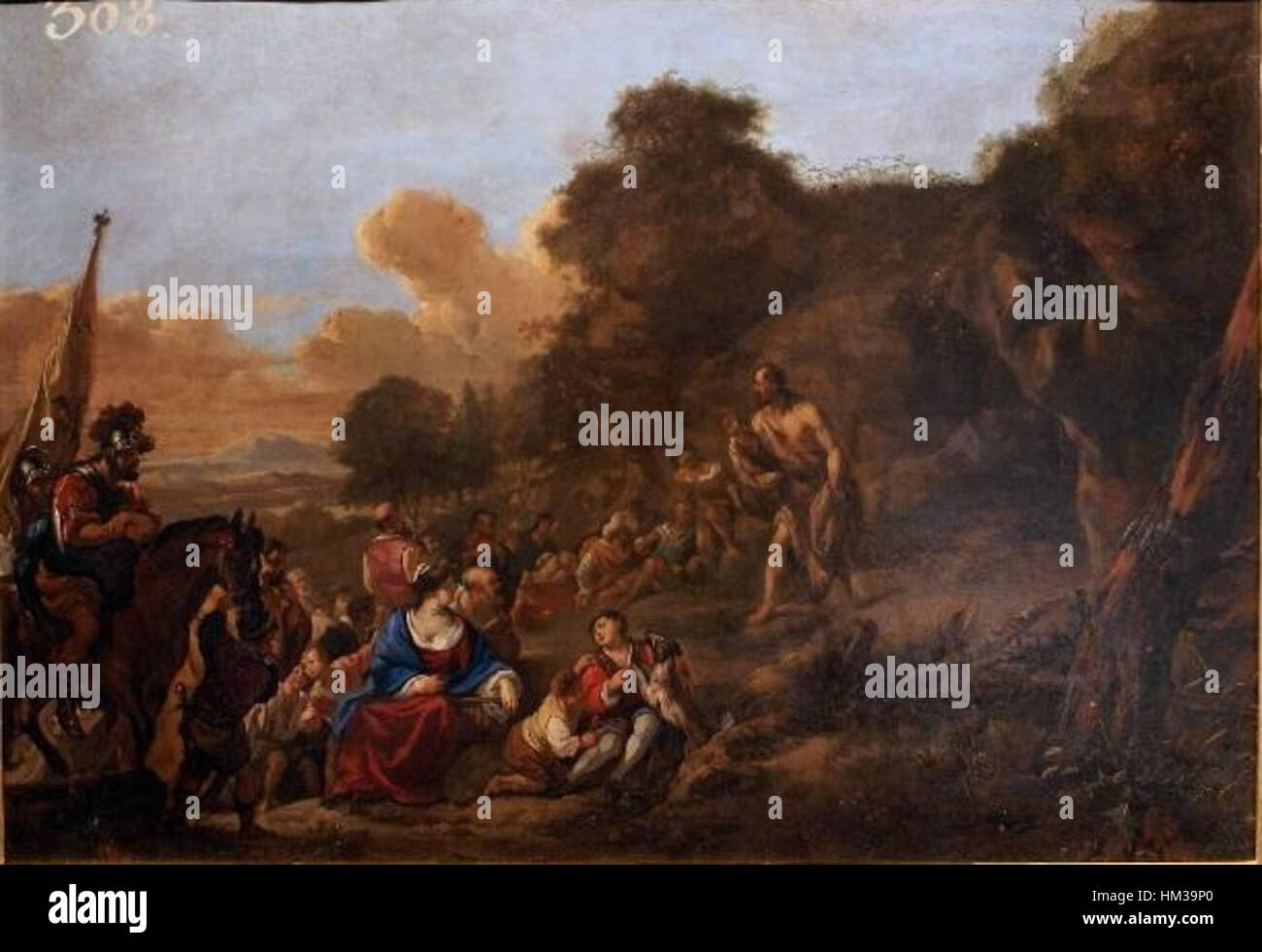 Ein Porträt von Juan Bautista von Grebber, das die Figur in einem klassischen Porträtstil aus dem 17. Jahrhundert festnimmt. Das Gemälde spiegelt den barocken Stil mit reichen Details und dramatischer Verwendung von Licht und Schatten wider. Stockfoto