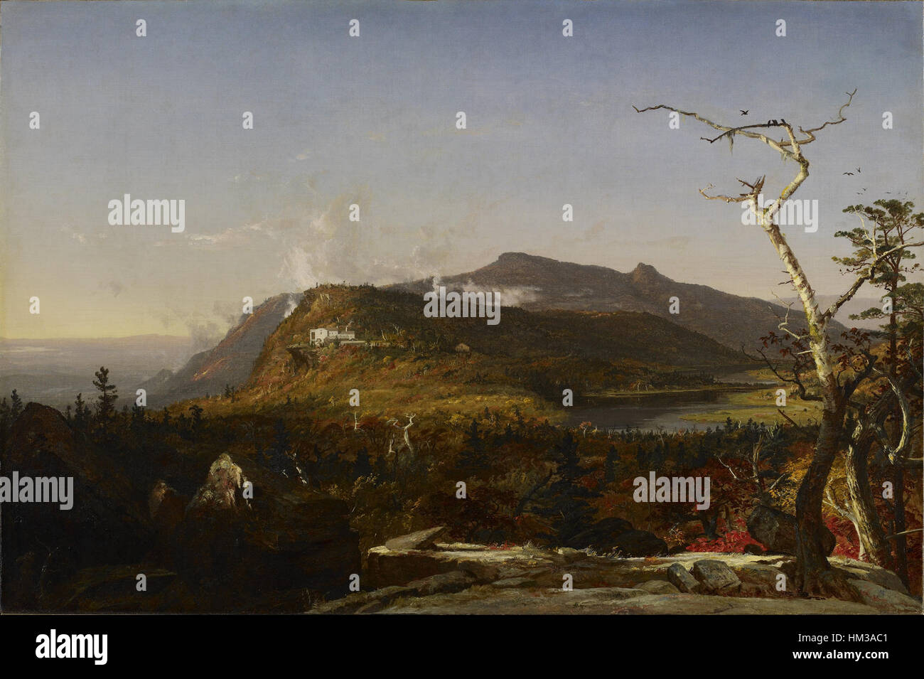 Catskill Mountain House, ein Gemälde von Jasper Francis Cropsey, einem amerikanischen Landschaftsmaler, das die Erhabenheit der Catskill Mountains in New York betont. Stockfoto