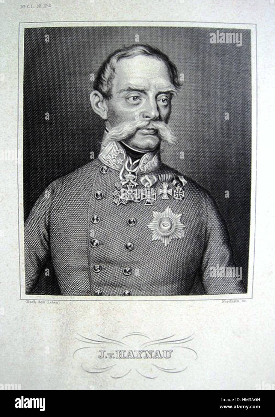 Dieses Porträt des österreichischen Feldmarschalls Julius von Haynau wurde um 1850 gemalt. Er spiegelt seine bedeutende militärische Rolle während des Österreichischen Reiches wider und unterstreicht seine Beteiligung an der Ungarischen Revolution von 1848. Stockfoto