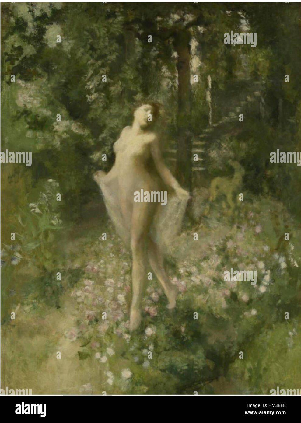 Jan Stobbaerts *Bath of Roses* ist ein zartes Stillleben, das die Schönheit und Fragilität der Natur einfängt. Die reichhaltigen Texturen und die sanfte Farbpalette des Gemäldes unterstreichen Stobbaerts’ Fähigkeit, durch botanische Motive Emotionen zu wecken. Stockfoto