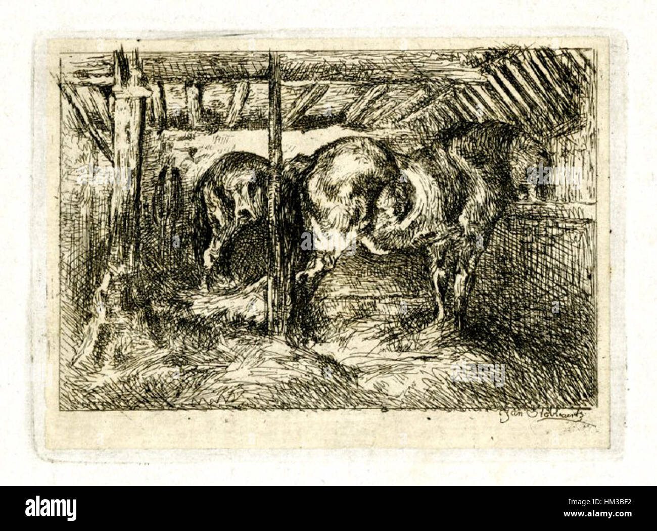 Jan Stobbaerts' „Pferde auf dem Rack“ fängt die Energie und Anmut von Pferden in einer Studie über Bewegung und Anatomie ein. Das Gemälde spiegelt Stobbaerts' Können wider, Tiere mit Genauigkeit und dynamischer Komposition darzustellen. Stockfoto