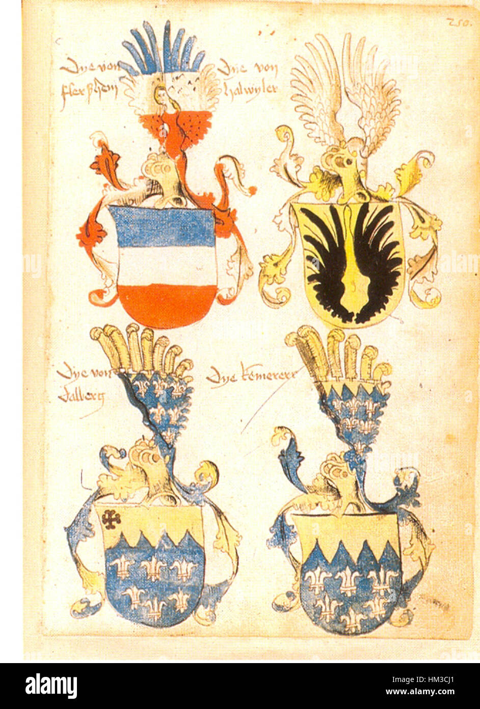 Der Ingeram Codex 250 ist eine mittelalterliche Handschrift mit detaillierten Illustrationen und Texten, die die kulturellen und religiösen Themen dieser Zeit darstellen. Stockfoto