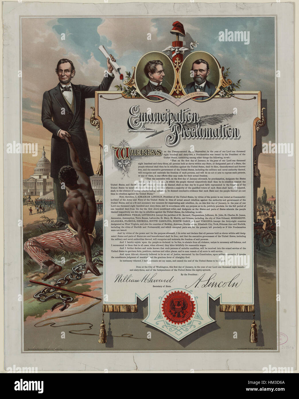 Dieses Bild zeigt eine Reproduktion der Emanzipationsproklamation, die 1863 von Präsident Abraham Lincoln unterzeichnet wurde. Das Dokument erklärte die Freiheit der Sklaven in den Konföderierten staaten und war ein entscheidender Moment in der US-Geschichte. Stockfoto Dieses Bild zeigt eine Reproduktion der Emanzipationsproklamation, die 1863 von Präsident Abraham Lincoln unterzeichnet wurde. Das Dokument erklärte die Freiheit der Sklaven in den Konföderierten staaten und war ein entscheidender Moment in der US-Geschichte. Stockfoto