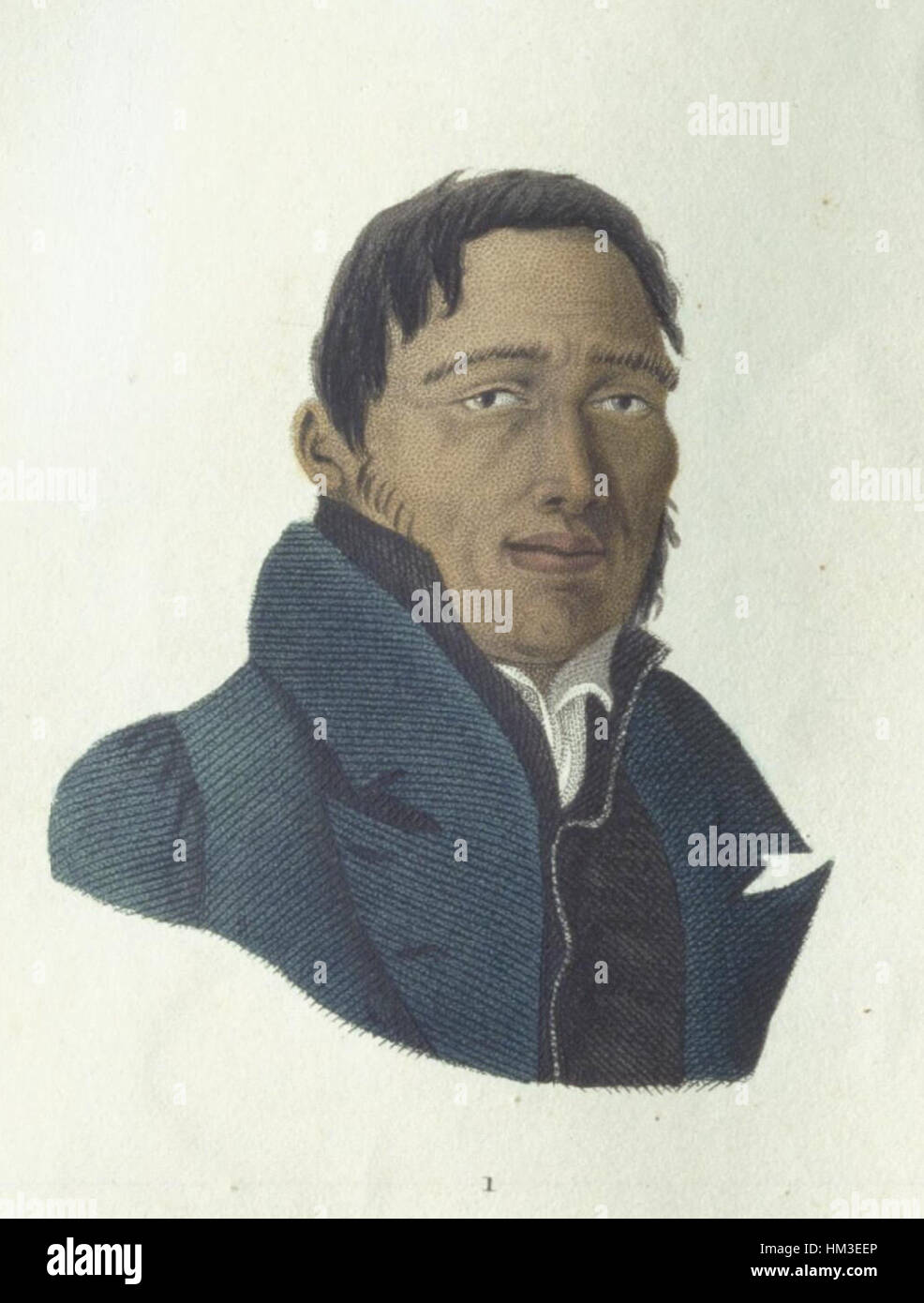 *Kalanimoku* von Alphonse Pellion ist ein historisches Porträt des hawaiianischen Staatsmannes, das seine bedeutende Rolle während der Herrschaft von König Kamehameha III. Zeigt. Das Gemälde unterstreicht das würdevolle Aussehen des Themas und veranschaulicht die Verschmelzung hawaiianischer und westlicher künstlerischer Traditionen. Stockfoto