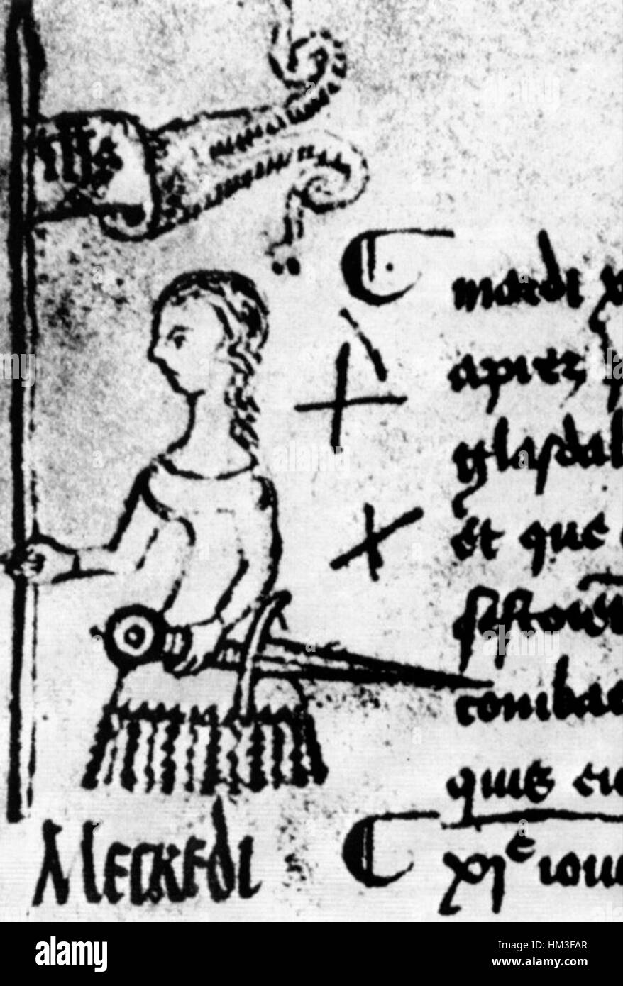 Dieses Gemälde stellt Joan d'Arc im Pariser Parlament dar, ein bedeutendes Ereignis in ihrem Leben, als sie vor den französischen Hof gerufen wurde. Das Kunstwerk unterstreicht ihre Tapferkeit und ihr unerschütterliches Engagement für die Sache Frankreichs während des Hundertjährigen Krieges. Stockfoto