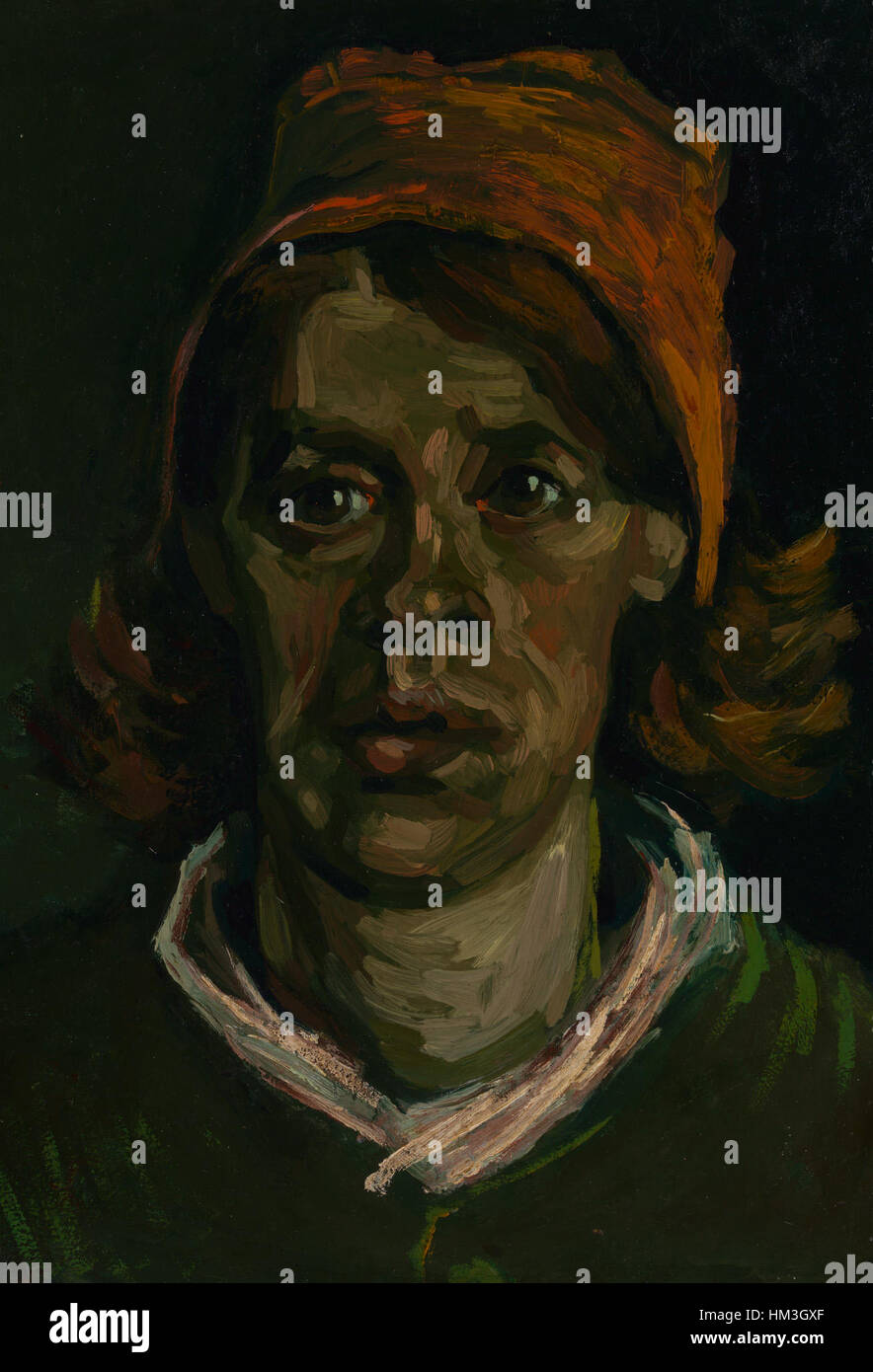 Dieses Werk mit dem Titel „Kop van een vrouw“ ist ein Gemälde aus dem Van Gogh Museum, das ein weibliches Porträt mit unverwechselbaren Merkmalen von Vincent van Goghs künstlerischem Stil darstellt. Stockfoto