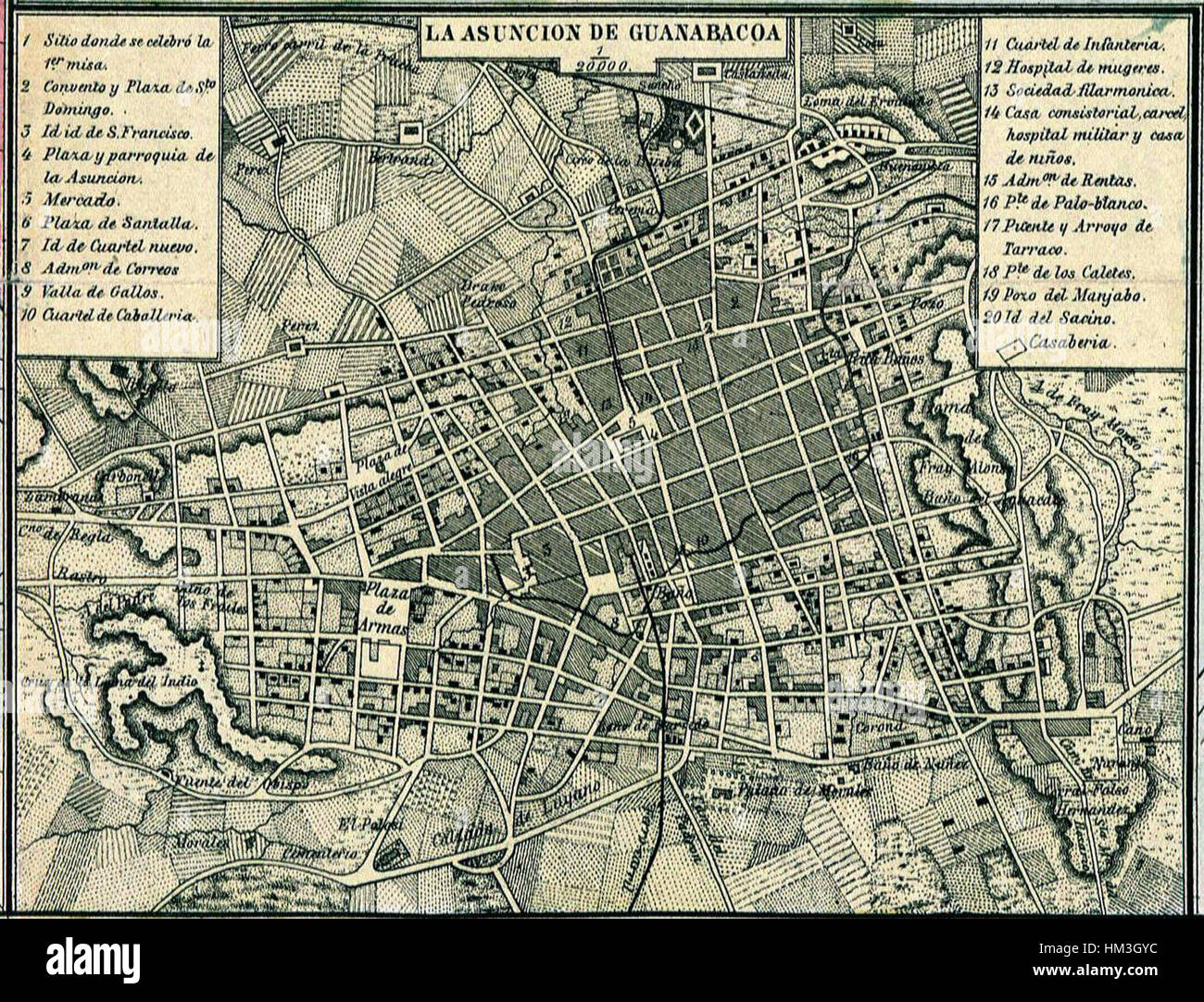 „Habana 1866 Guanabacoa“ zeigt eine historische Szene von Guanabacoa, Kuba, im Jahr 1866. Das Gemälde fängt die kulturellen und architektonischen Besonderheiten der Stadt während dieser Zeit ein und bietet einen Einblick in die kubanische Geschichte. Stockfoto