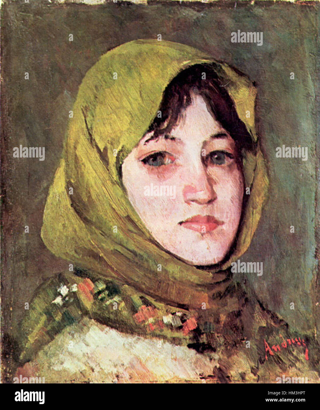 Ion Andreescu - Bäuerin mit grünem Tuch Stockfoto