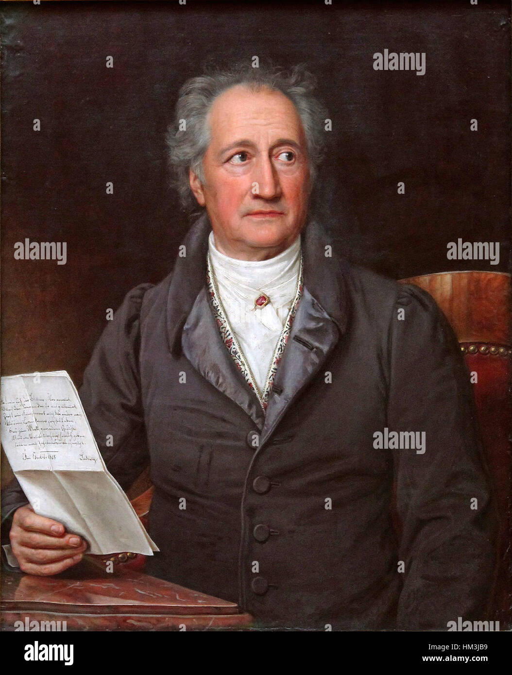 Johann Wolfgang von Goethe ist in diesem Porträt von Stieler aus dem Jahr 1828 festgehalten. Das Gemälde spiegelt den bedeutenden Einfluss des deutschen Schriftstellers in der Literatur wider und zeigt seinen nachdenklichen Ausdruck und seine herausragenden Merkmale. Stockfoto