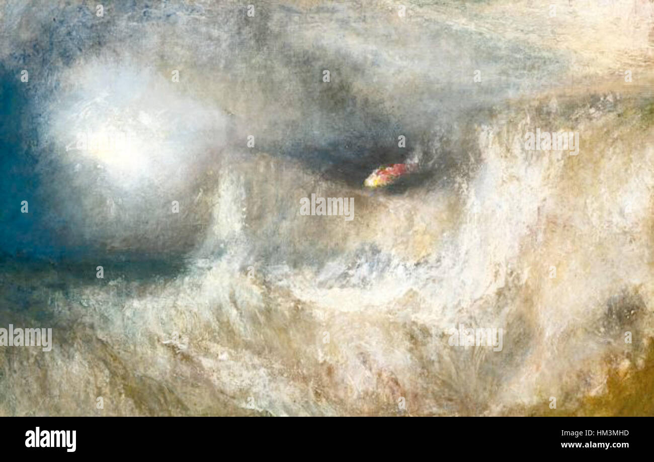 „The Beacon Light“ von J.M.W. Turner ist ein berühmtes Gemälde, das dramatische Meereslandschaften mit dem ikonischen britischen Leuchtturm zeigt und Turners Beherrschung von Licht und Atmosphäre verkörpert. Stockfoto
