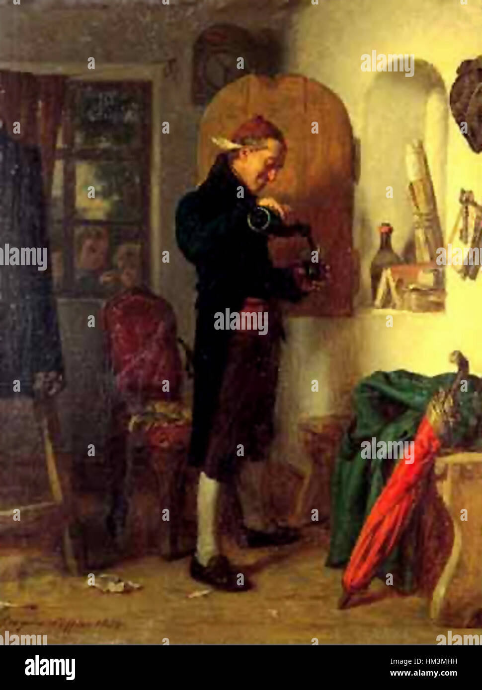 „Artist at Work“ von Leopold Loeffer zeigt den Künstler, der sich in seinem kreativen Prozess engagiert, und bietet einen Einblick in die Welt der künstlerischen Praxis des 19. Jahrhunderts. Das Gemälde spiegelt die detaillierte Technik und Widmung wider, die die Künstler in ihrem Handwerk während dieser Zeit eingesetzt haben. Stockfoto