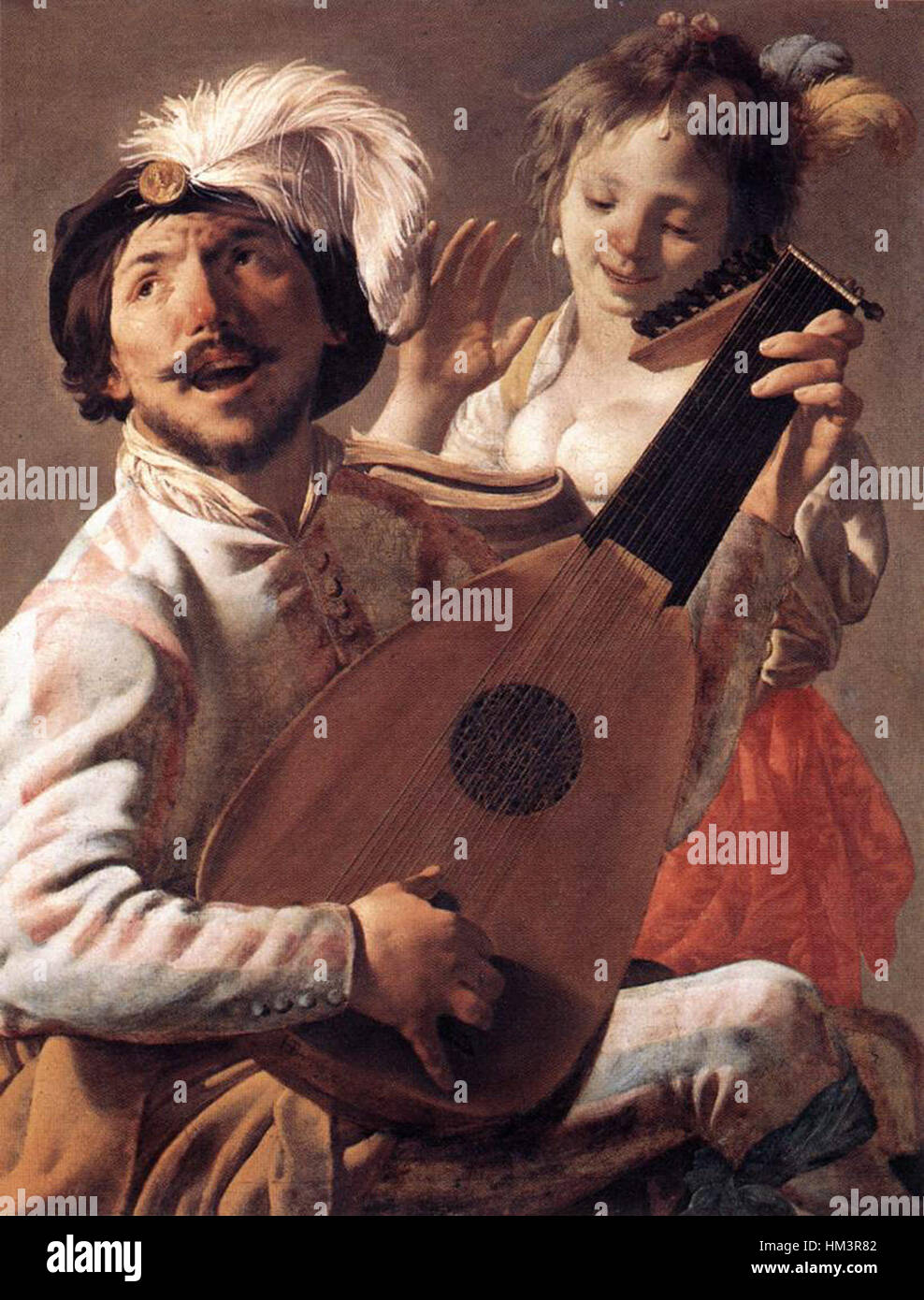 Hendrick ter Brugghens *Duett* ist ein barockes Gemälde, das zwei Musiker zeigt, die zusammen auftreten. Die Komposition zeigt die Beherrschung des Lichts, des Schattens und der Textur, die für den niederländischen Barockstil charakteristisch sind. Stockfoto