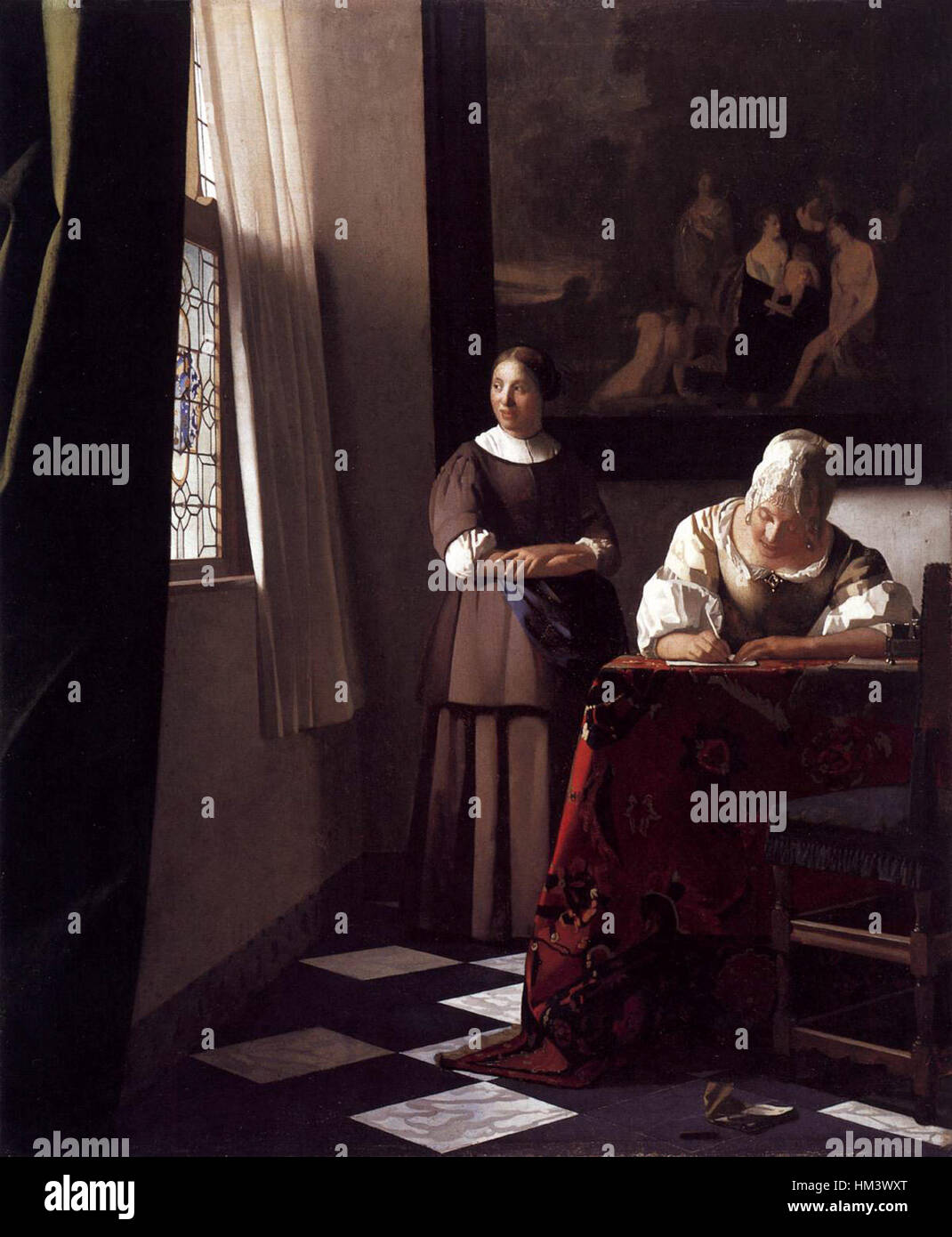 Johannes Vermeer - Dame schreibt einen Brief mit ihrer Magd - WGA24696 Stockfoto