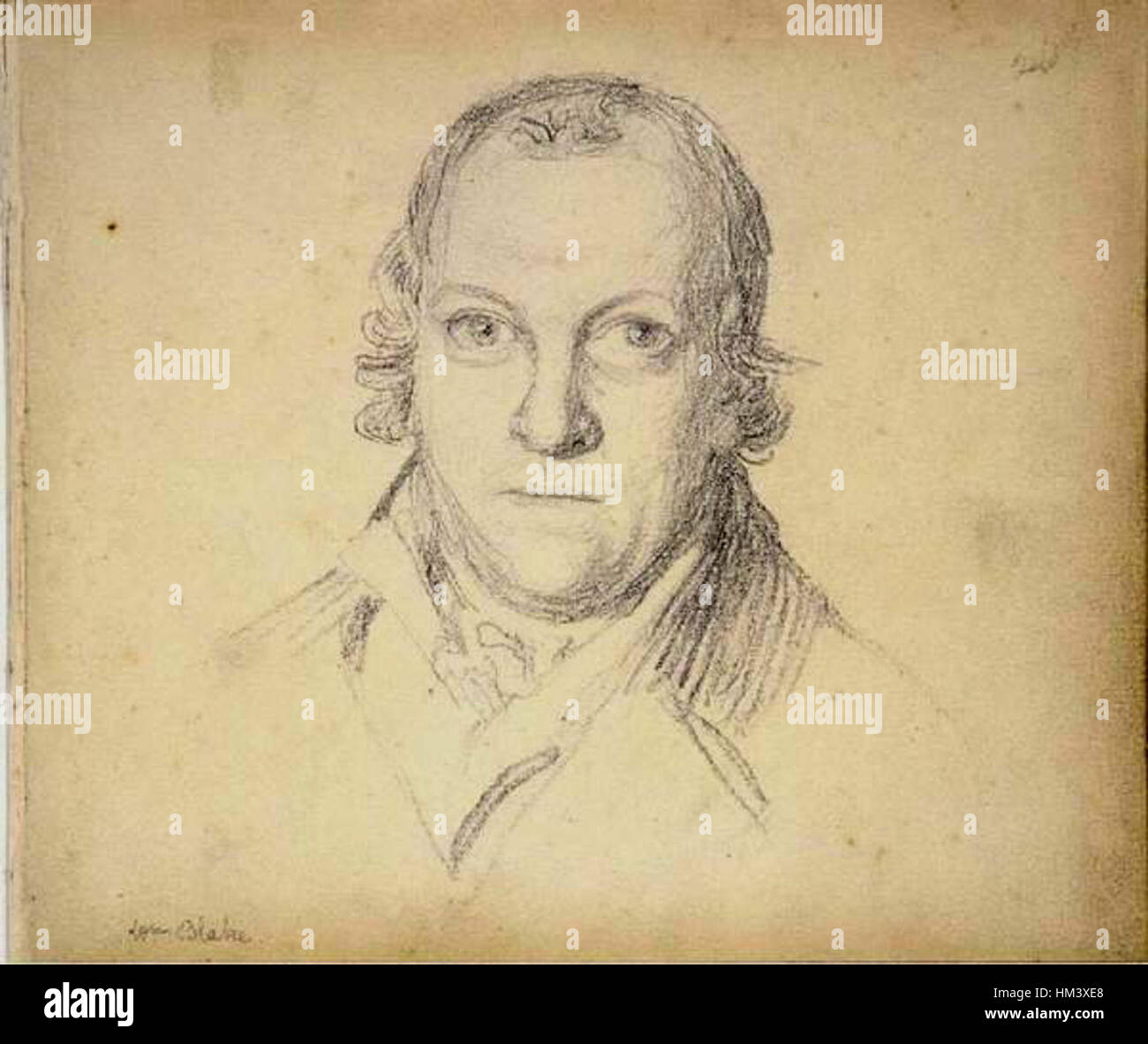 John Flaxman - Porträt von William Blake - schwarze Kreide Stockfoto