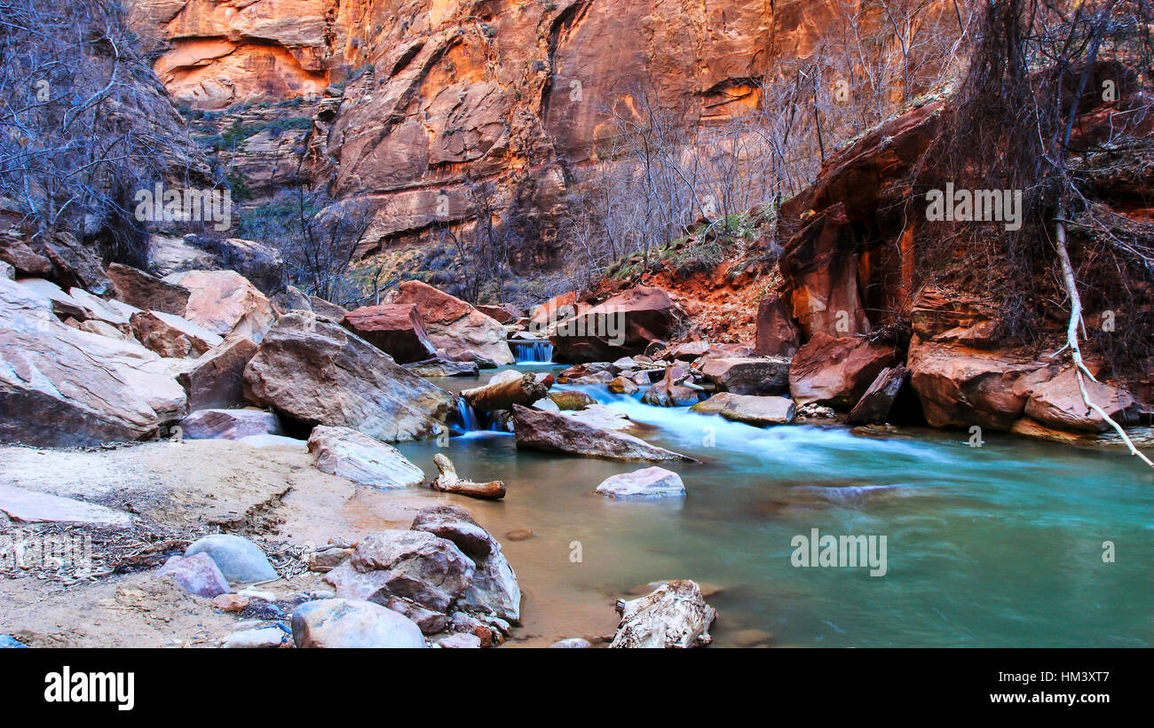 Fluss durchschneidet Zion Stockfoto