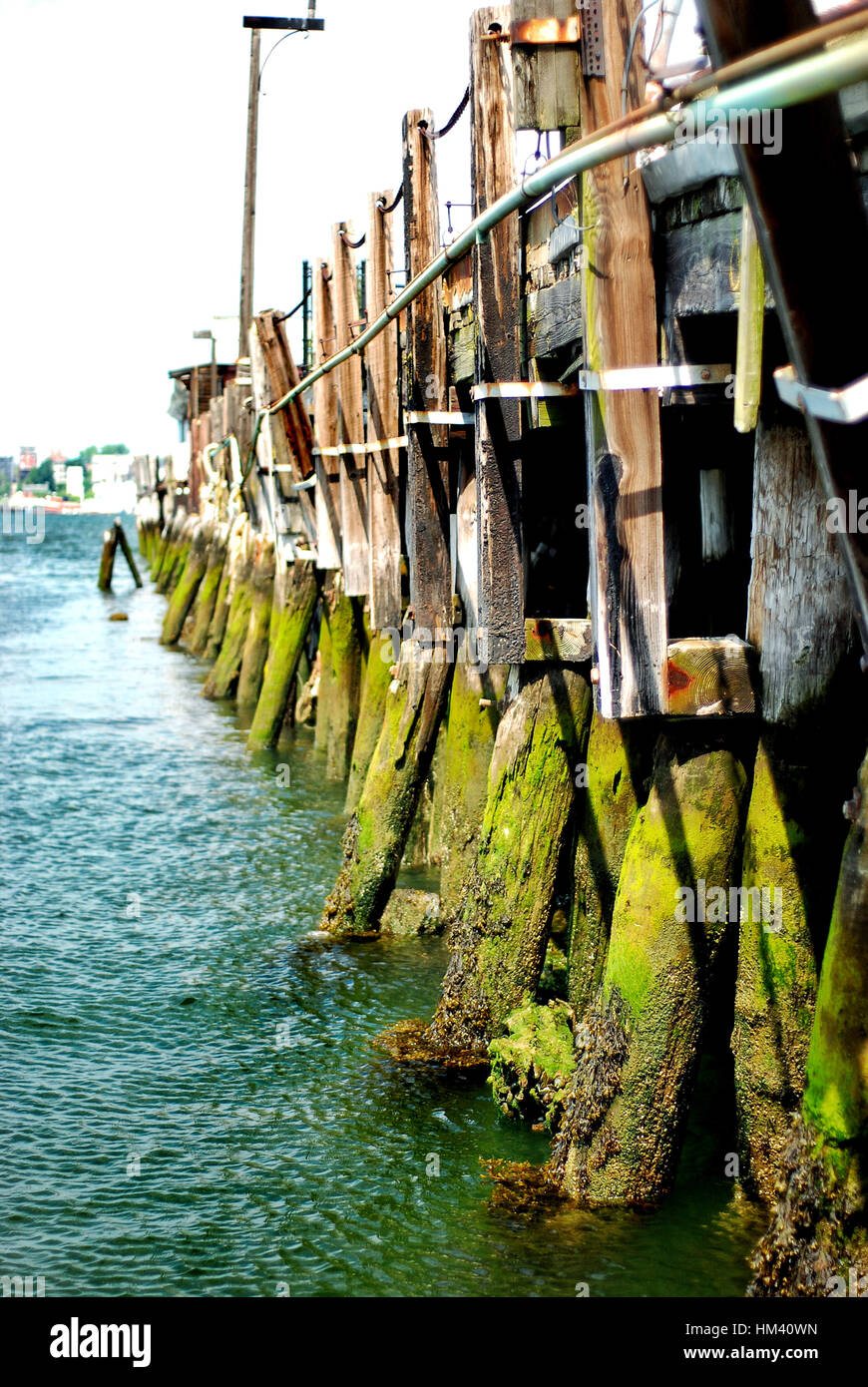 Pier unterstützt im Hafen von Boston Stockfoto
