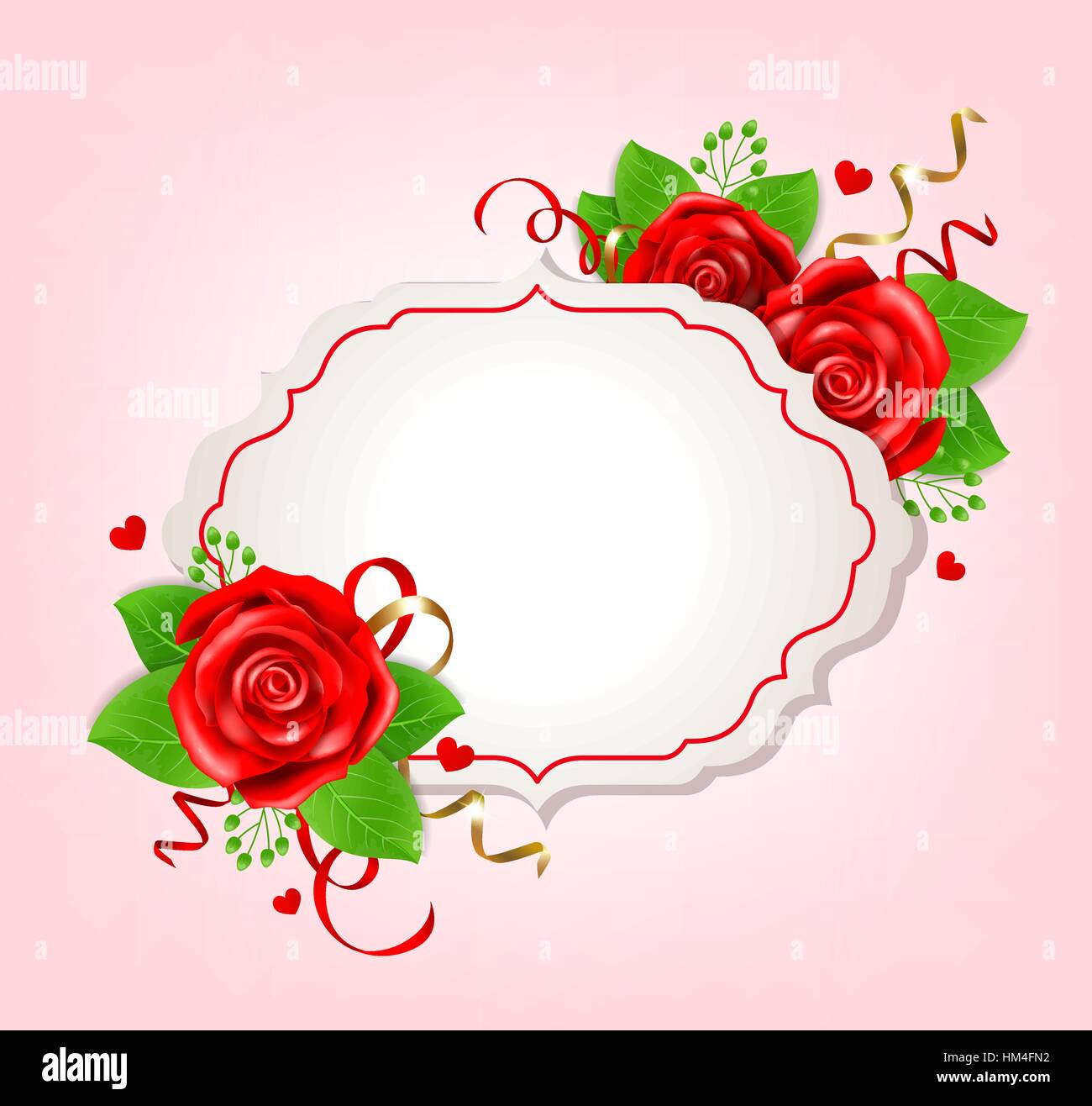 Dekorative romantische Banner zum Valentinstag mit roten Rosen und grünen Blättern Stock Vektor