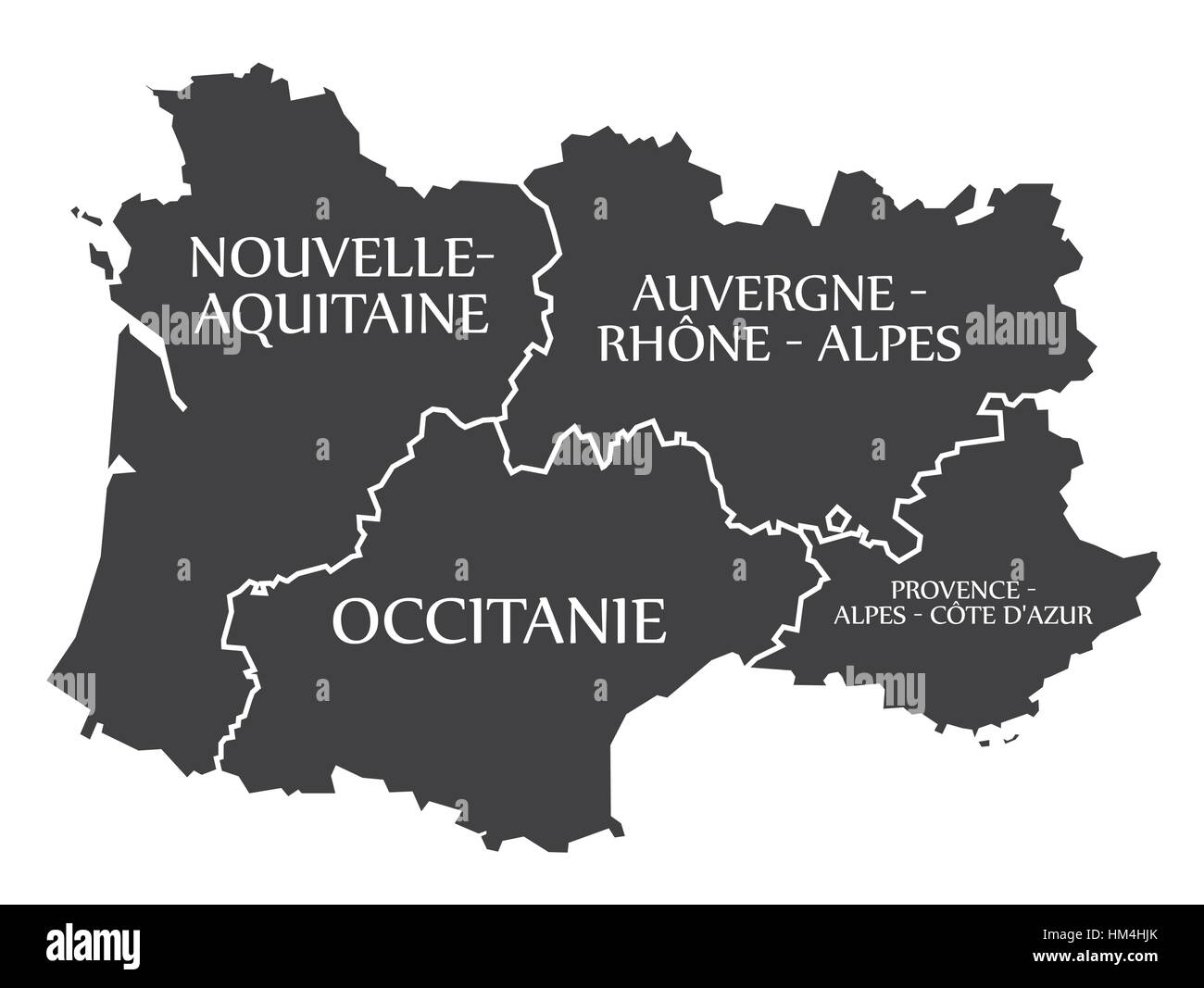 Nouvelle - Aquitaine - Occitanie - Auvergne - Provence Karte Frankreich Abbildung Stock Vektor