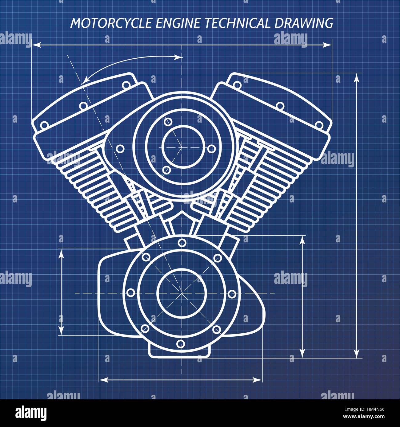 Technische Zeichnungen von Motorrad-Motor. Motor-engineering-Konzept. Vektor-Illustration. Stock Vektor
