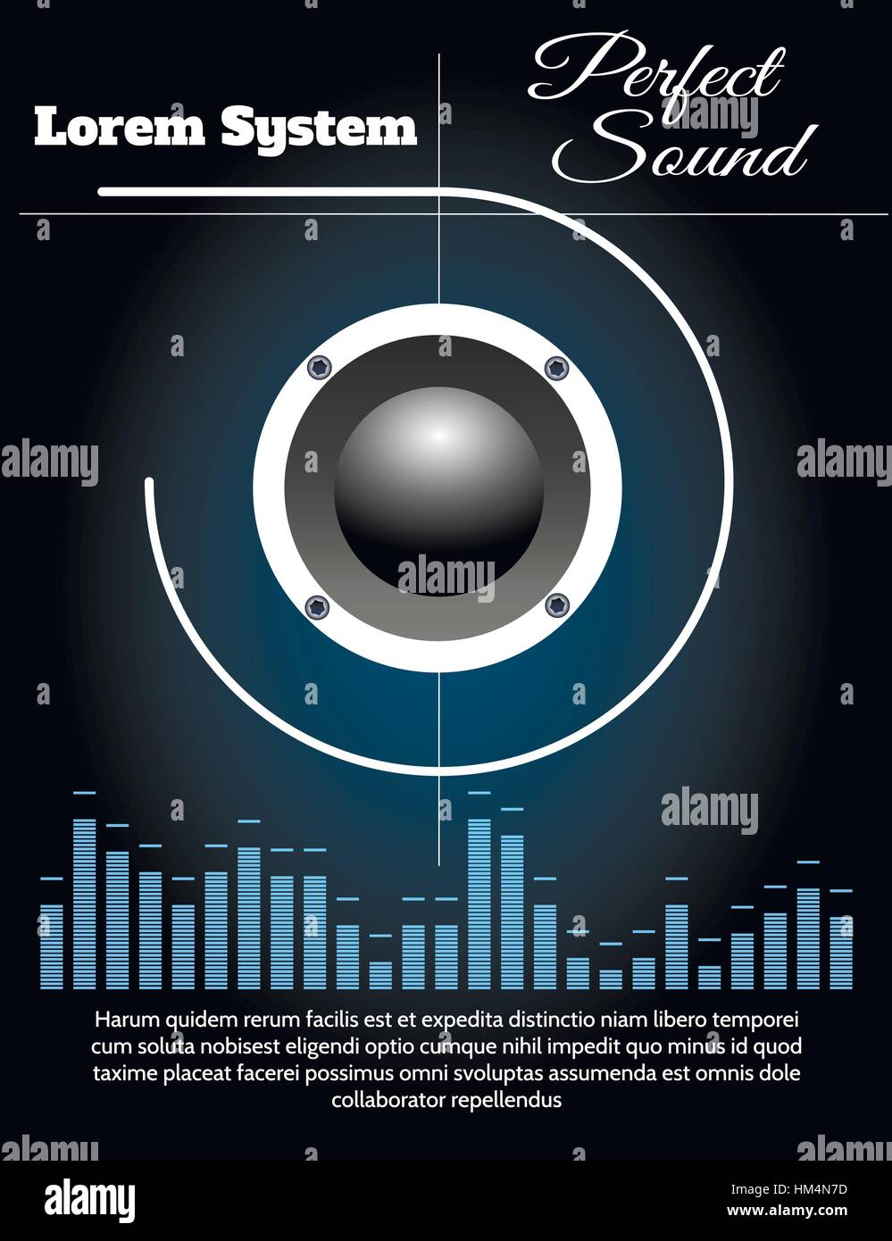 Equalizer auf schwarzem Hintergrund und Musik Lautsprecher. Sound-System Plakat Vektor Vorlage. Stock Vektor