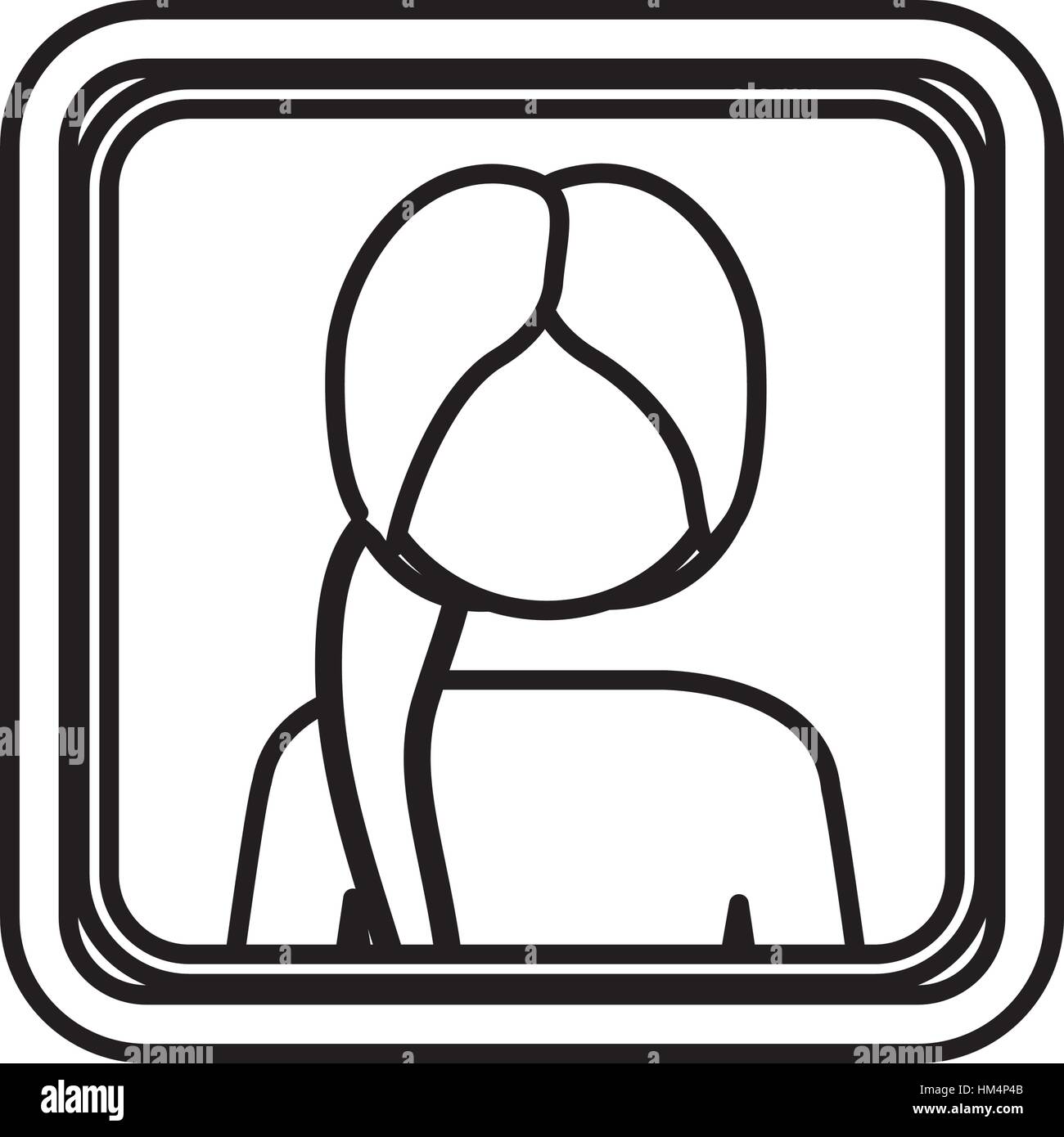 Kontur quadratischen Randes mit Silhouette halben Körper Pferdeschwanz Frau Vektor illustration Stockbild