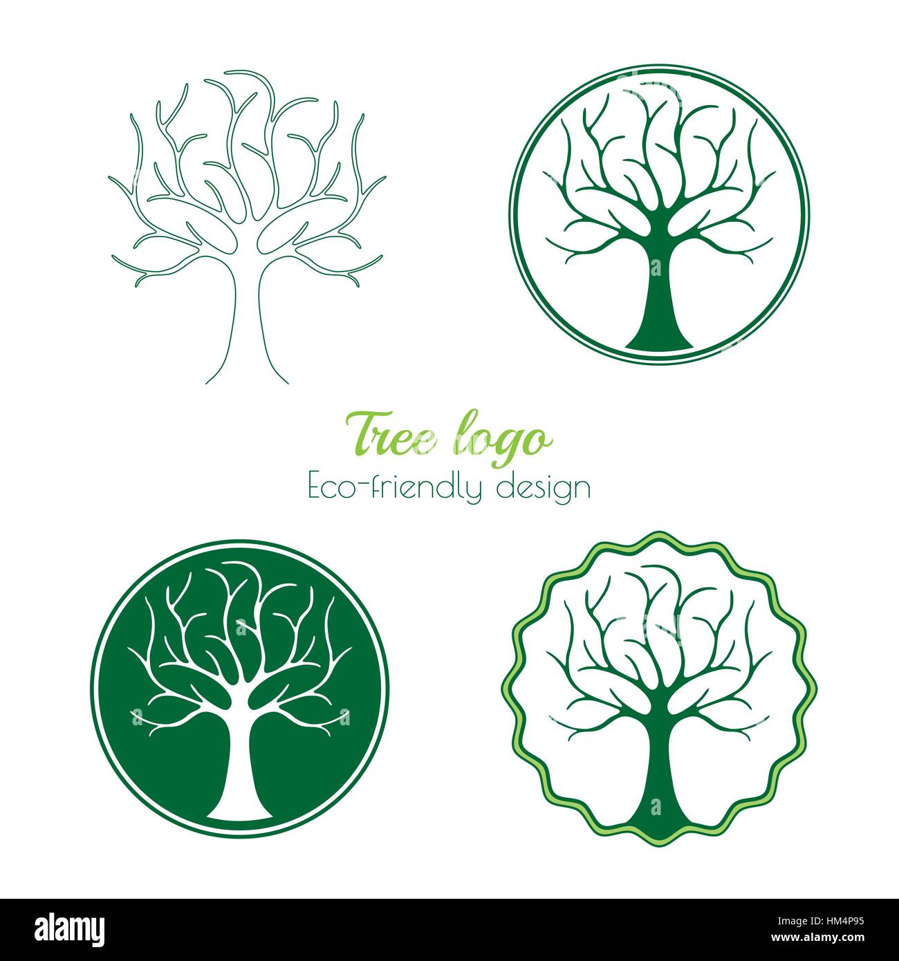 Menge der Varianten eines Baum-Logos. Bio oder Öko-Produkt-Design-Vorlage. Stock Vektor