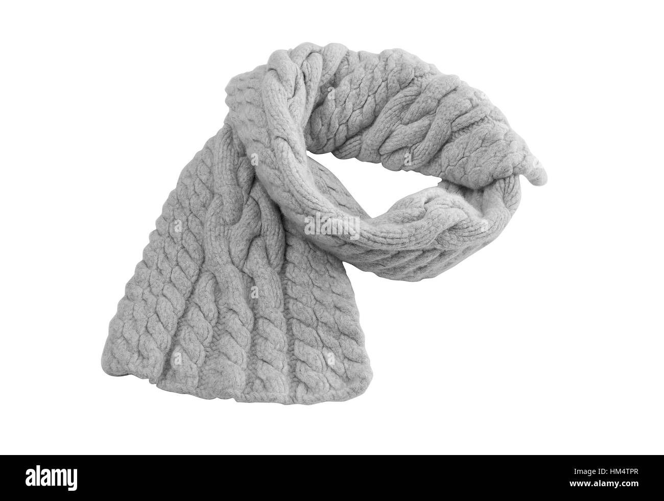 Grauer Schal auf einem weißen Hintergrund. Stockfoto
