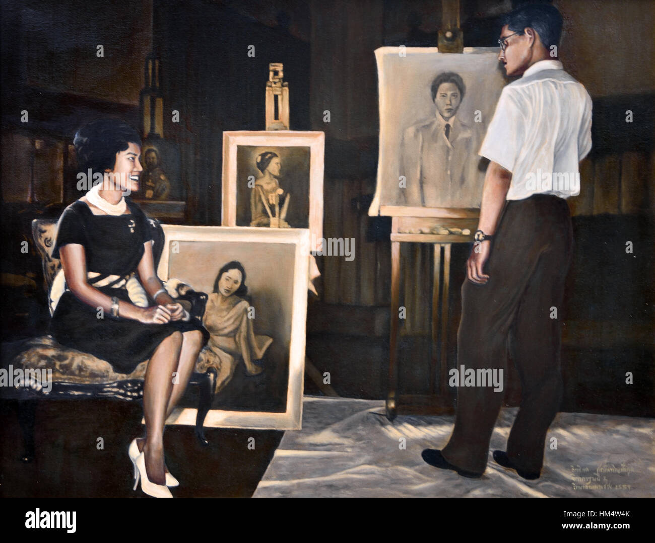 König Bhumibol Adulyadej von Thailand 1927 – 2016 (König Rama IX) Gemälde Rajamangala Universität Bangkok Stockfoto